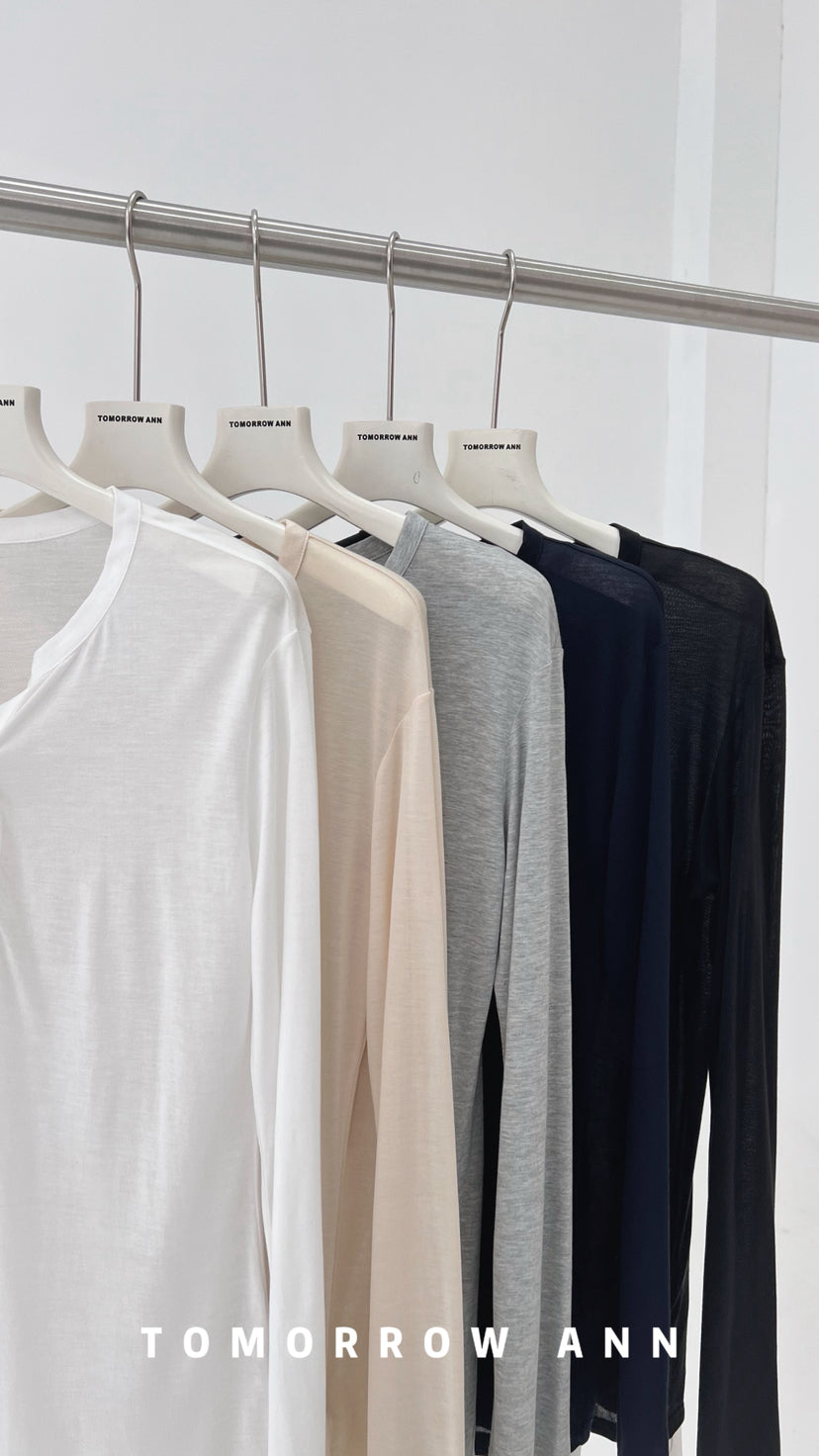 TOMORROW ANN Spring 2026 Premium Soft Cotton Everyday Essential Long Sleeve Base Layer Top