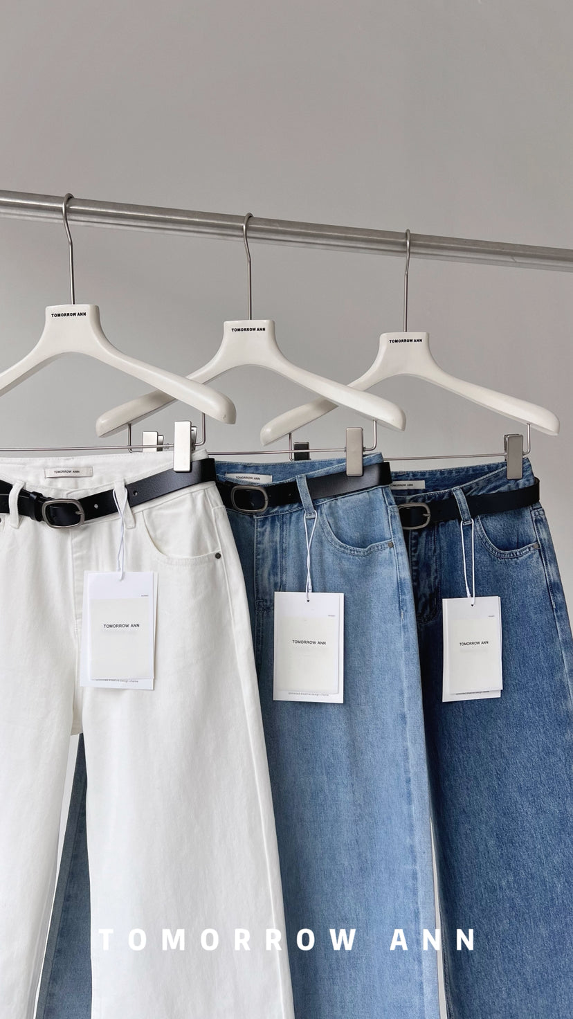 TOMORROW ANN Minimalist Washed Casual Straight Leg Denim Jeans with Belt