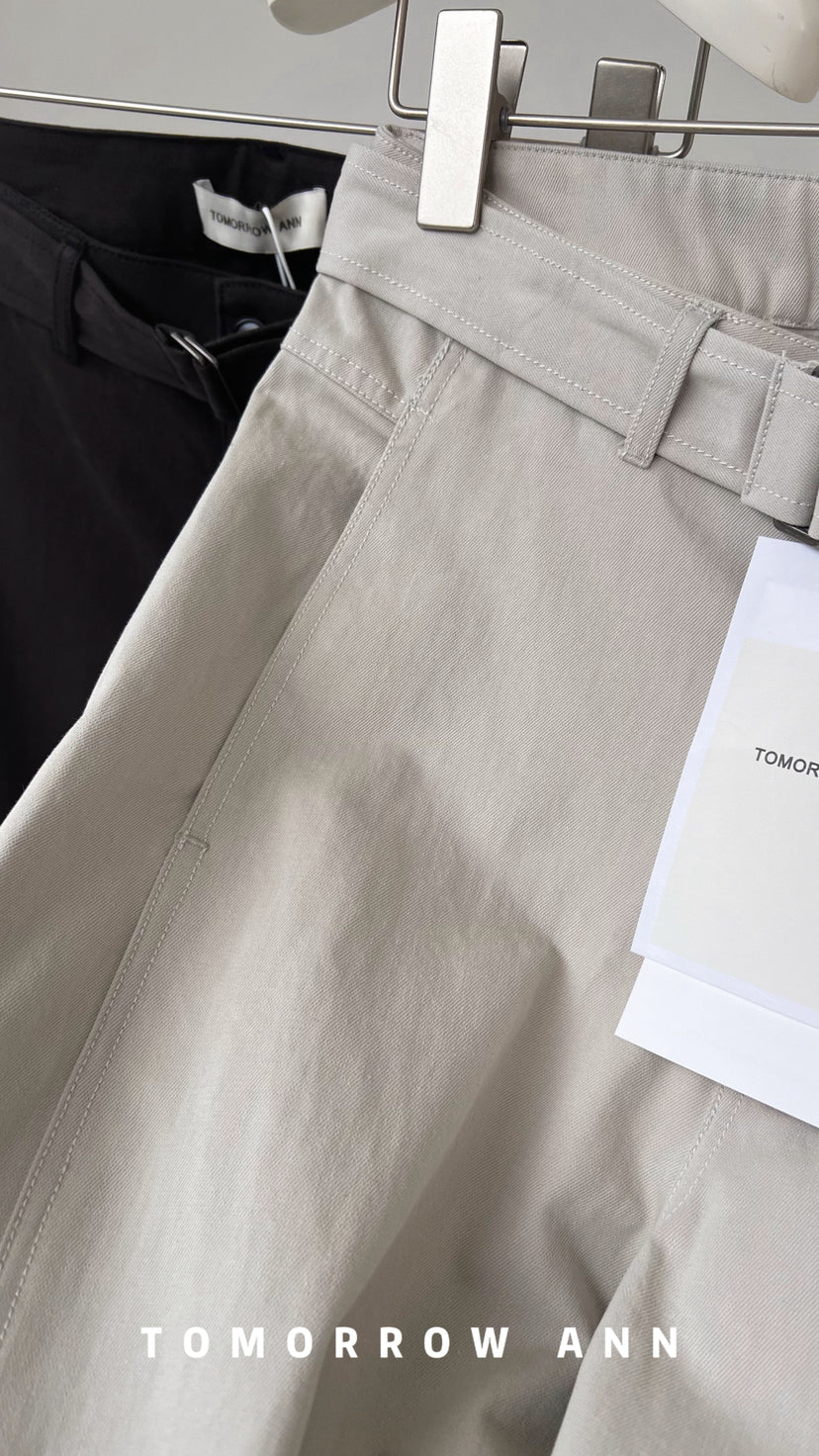 TOMORROW ANN Spring 2026 Elegant Straight-Leg Casual Pants with Belt - Slimming Loose Fit Trousers