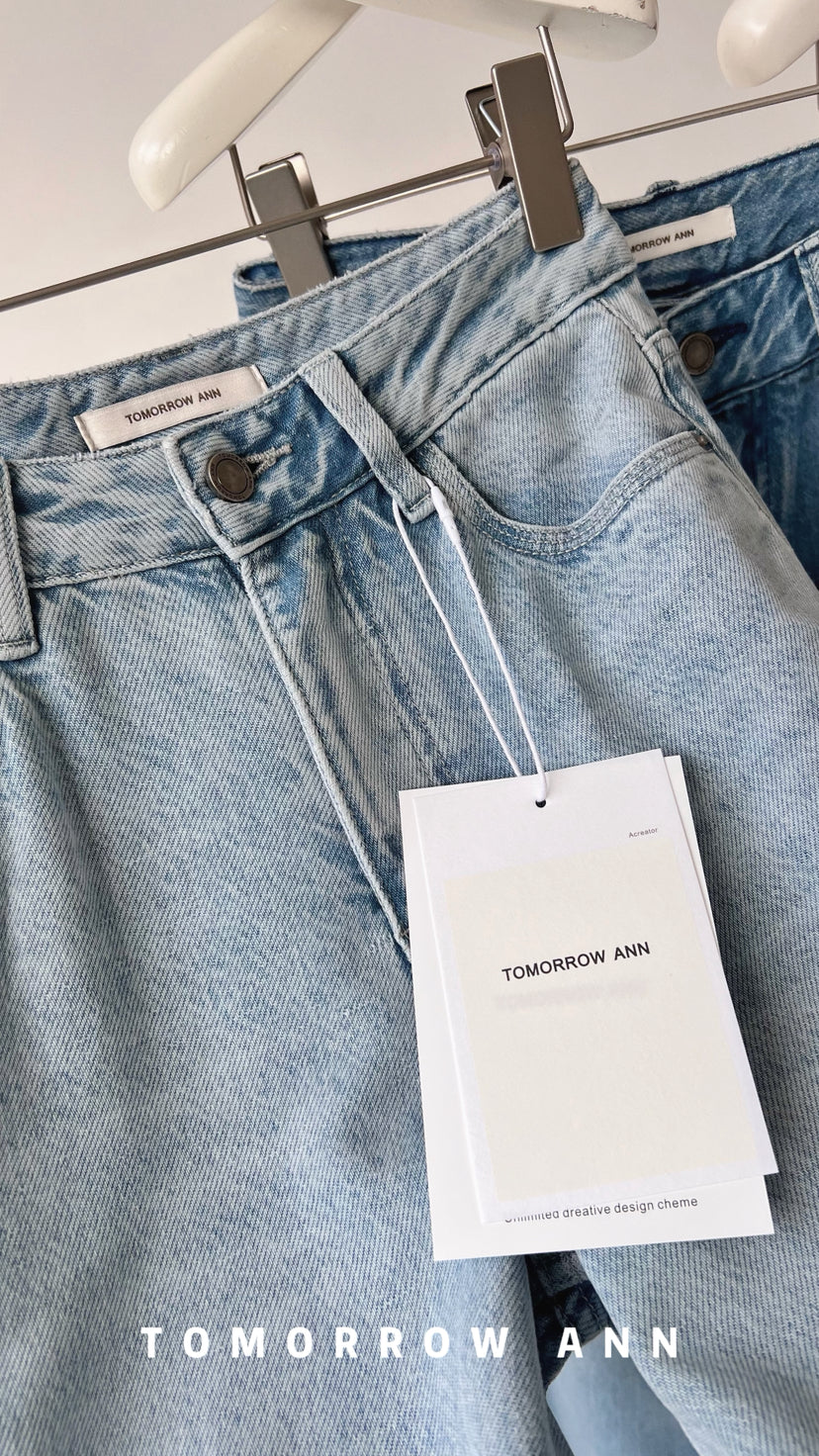 TOMORROW ANN Spring 2026 High-Waist Loose Wide-Leg Casual Washed Jeans