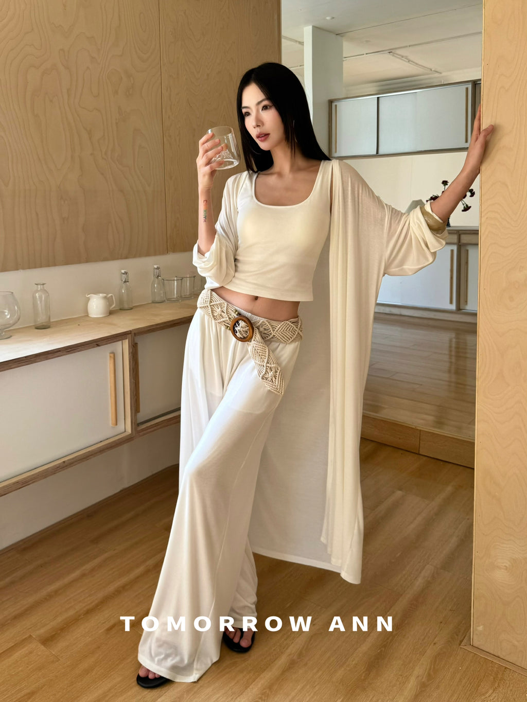 TOMORROW ANN Spring 2026 Elegant Loose Relaxed Longline Knit Cardigan