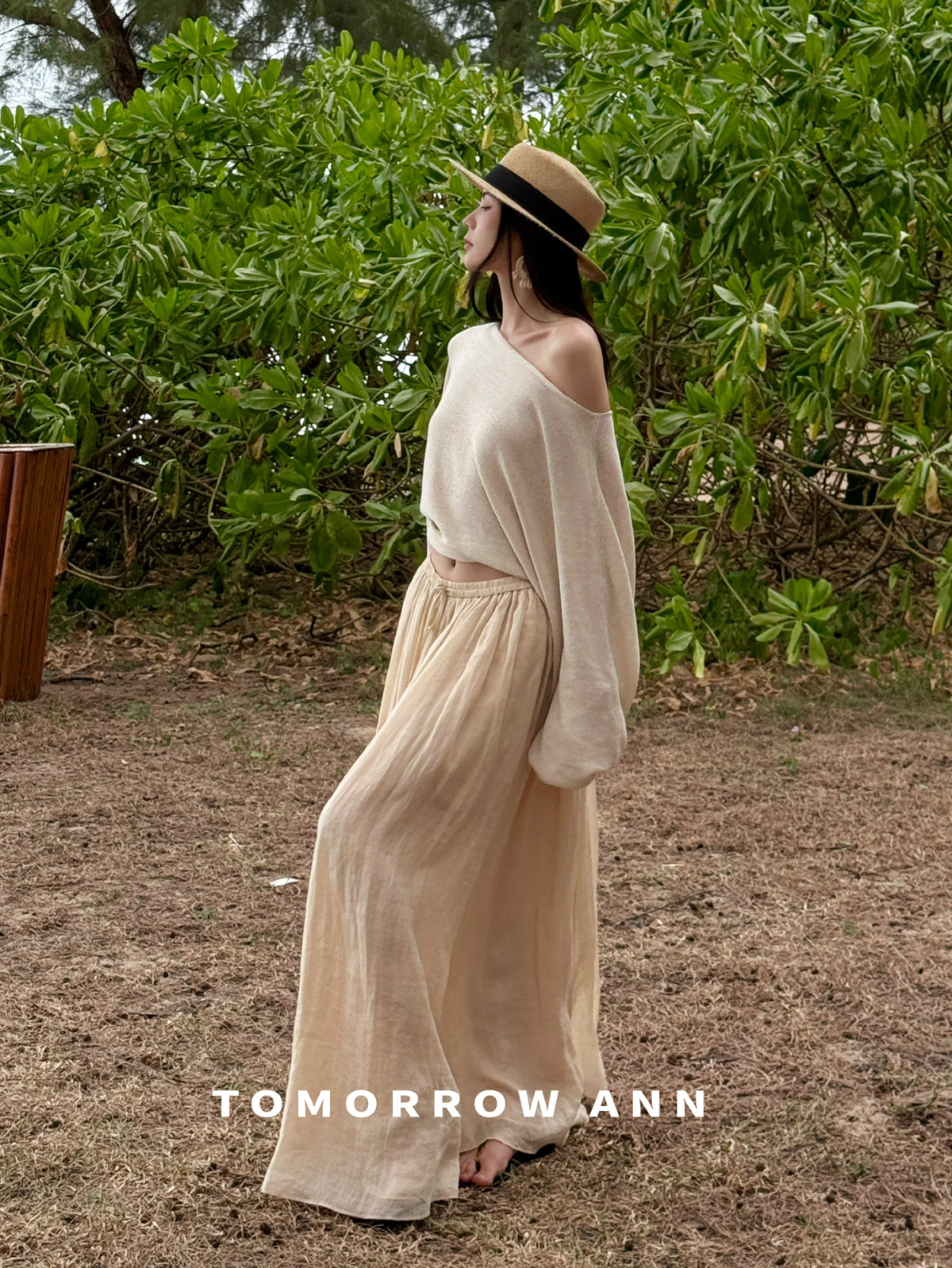 TOMORROW ANN Elegant High-Waist A-Line Maxi Skirt with Minimalist Drawstring – 2026 Spring Fashion