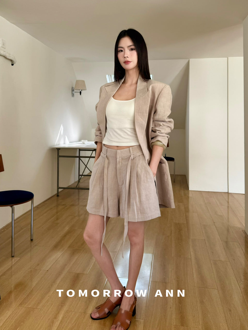 TOMORROW ANN Designer Linen Casual Shorts with Waist Rope - 2026 Early Spring Collection