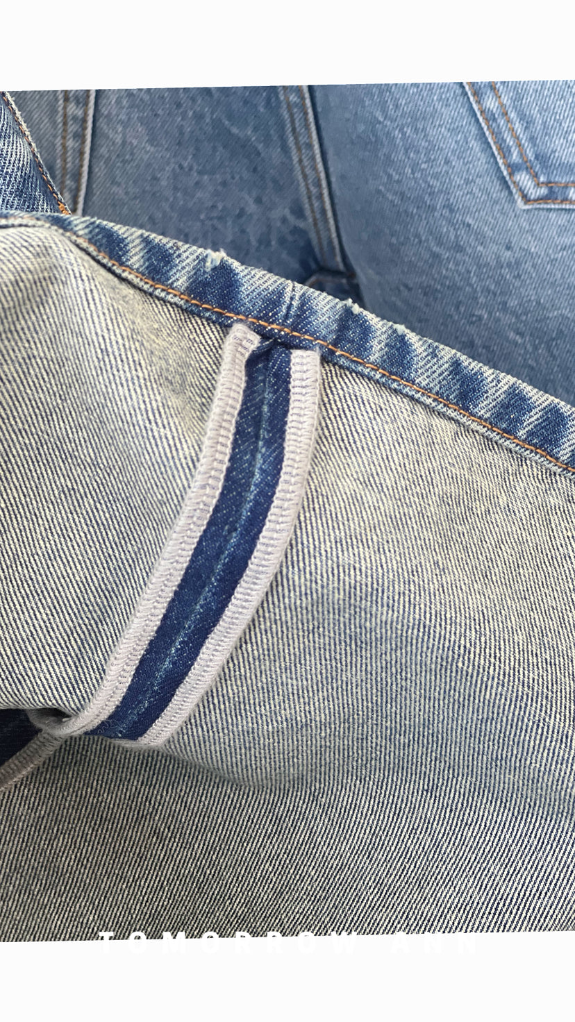 TOMORROW ANN Spring 2026 High-Waisted Deconstructed Wide-Leg Jeans