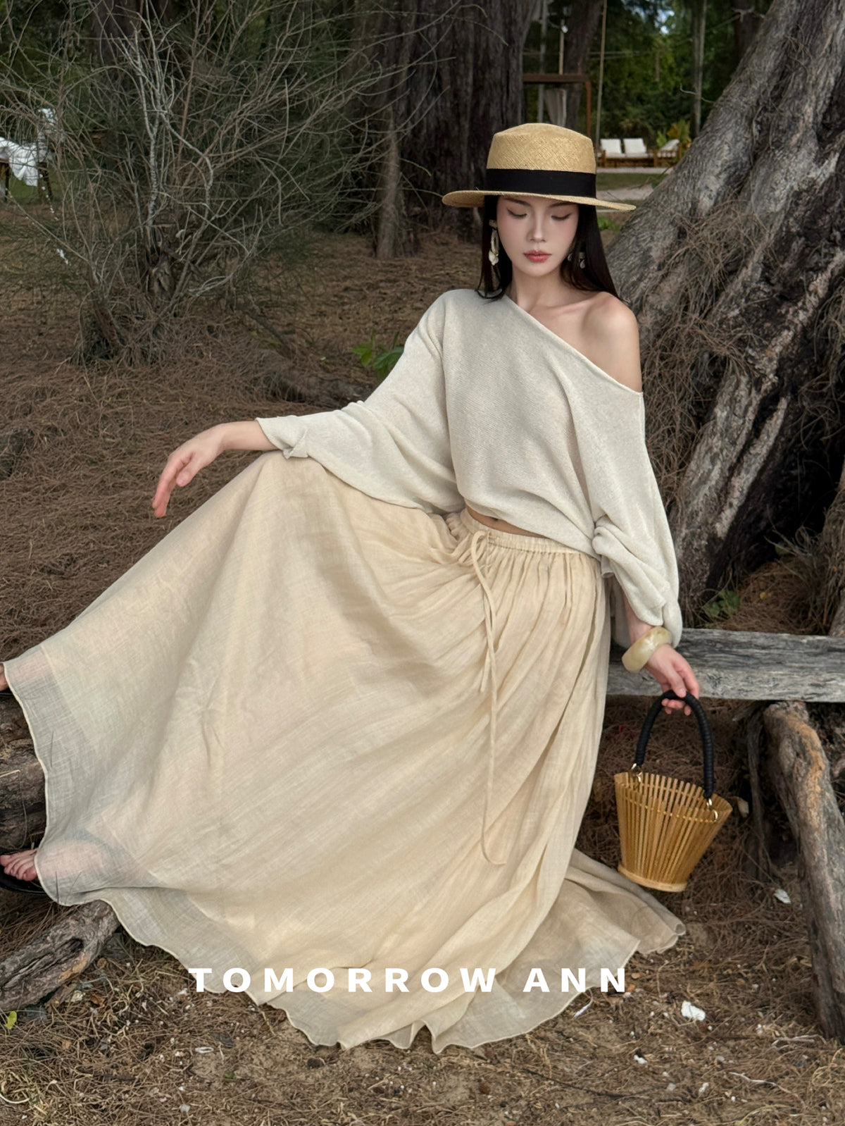 TOMORROW ANN Early Spring Elegant One-Shoulder Slimming Fine-Knit Sweater