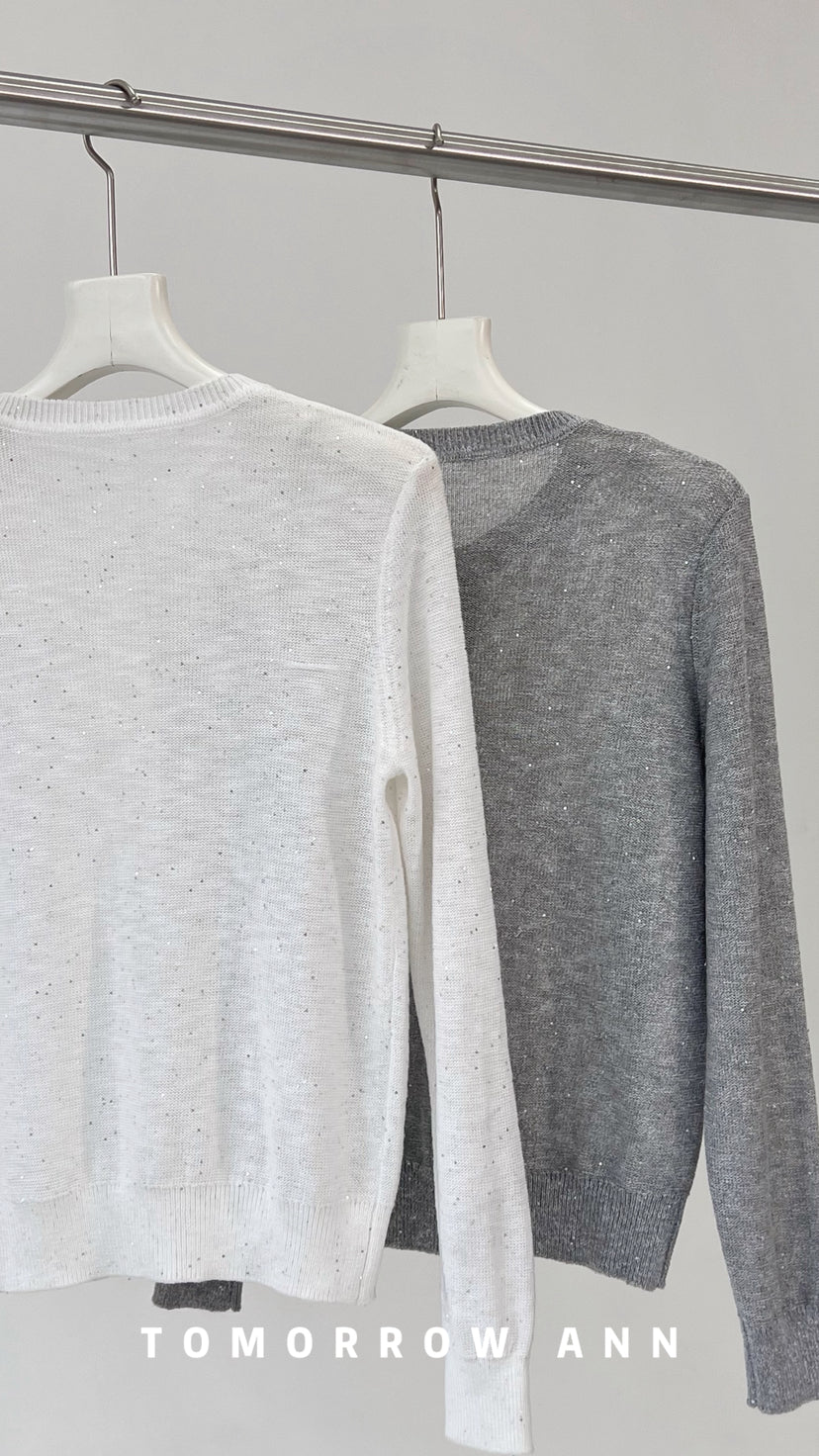 [TOMORROW ANN] 2026 Spring Collection Elegant Round Neck Sequin Knit Cardigan for Women