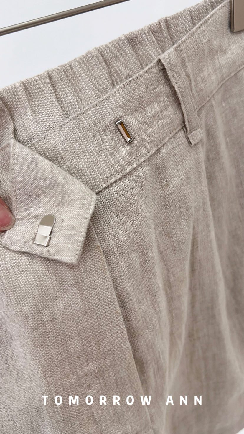 TOMORROW ANN Elegant Linen Casual Shorts - Old Money Aesthetic Quiet Luxury Spring Collection