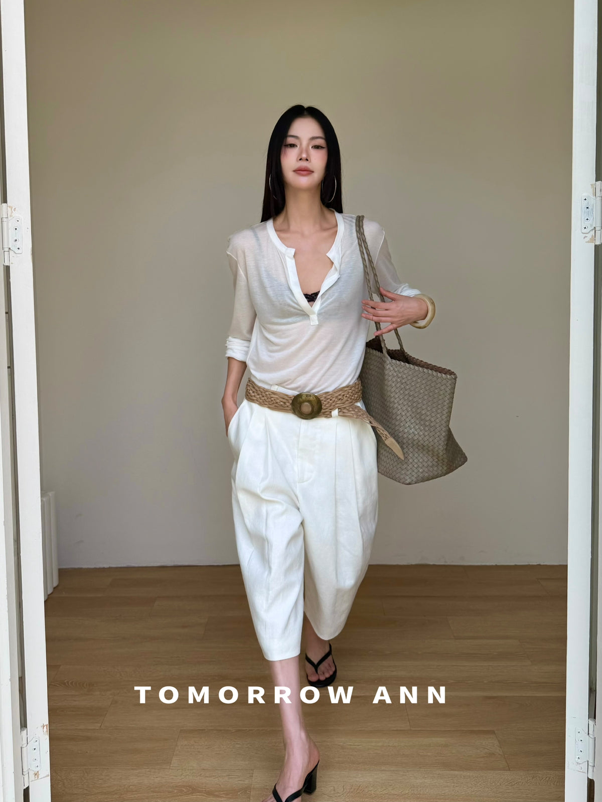 TOMORROW ANN Designer Early Spring High-Waist Knee-Length Commuter Casual Shorts