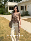2026 Early Spring TOMORROW ANN Elegant V-Neck Slimming Ruched Blouse