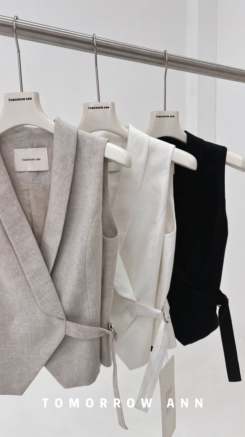 TOMORROW ANN Spring Elegant Solid V-Neck Commuter Vest - Chic Urban Professional Layering Piece