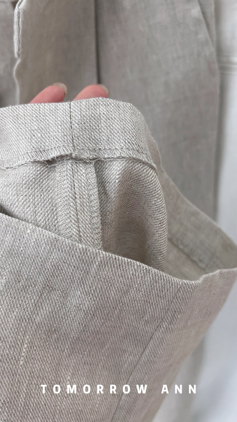Early Spring 2026! 【TOMORROW ANN】Elegant Linen Commuter Fashion Wide-Leg Trousers 12628# OZQ