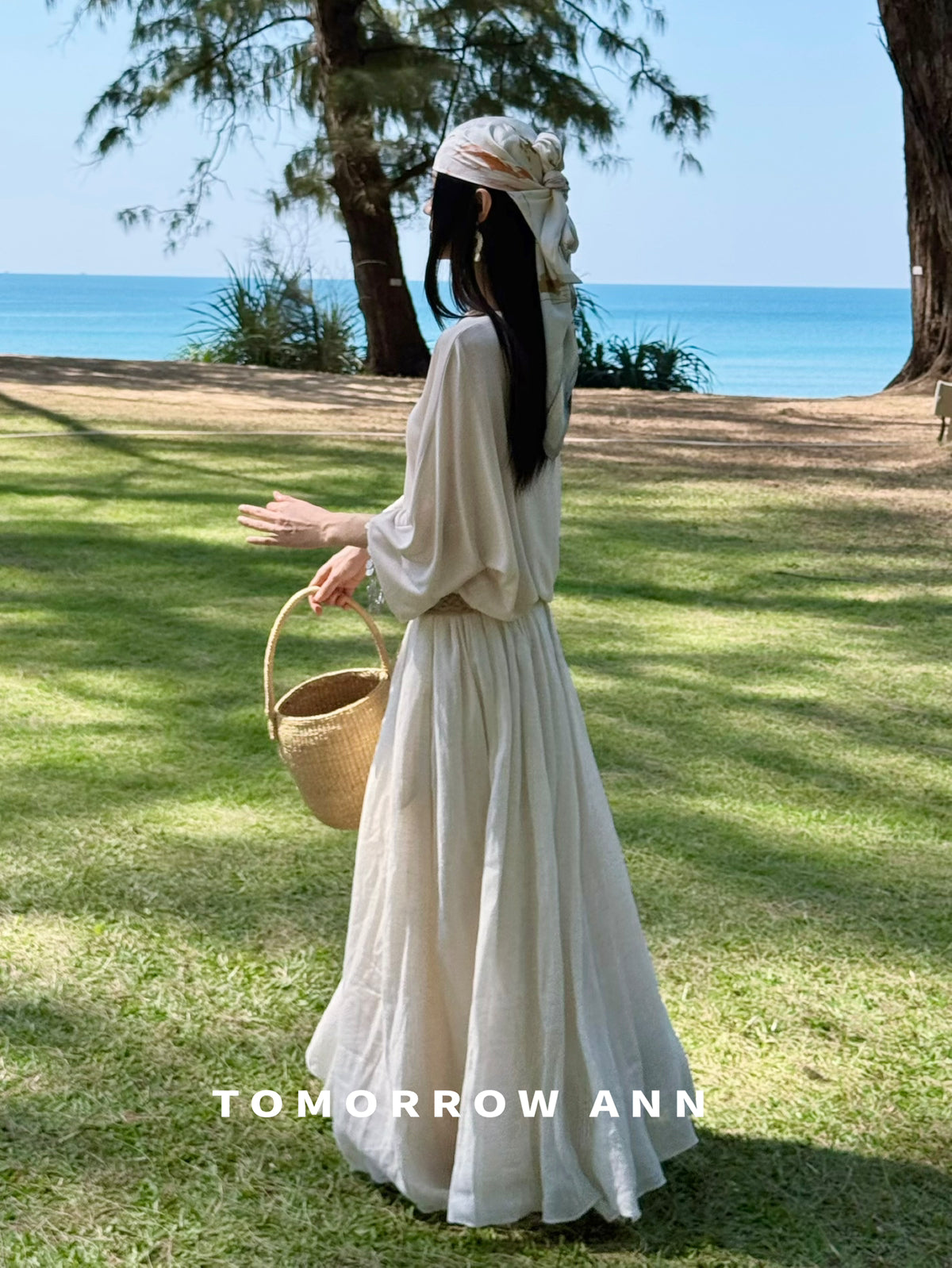 TOMORROW ANN Elegant High-Waist A-Line Maxi Skirt with Minimalist Drawstring – 2026 Spring Fashion