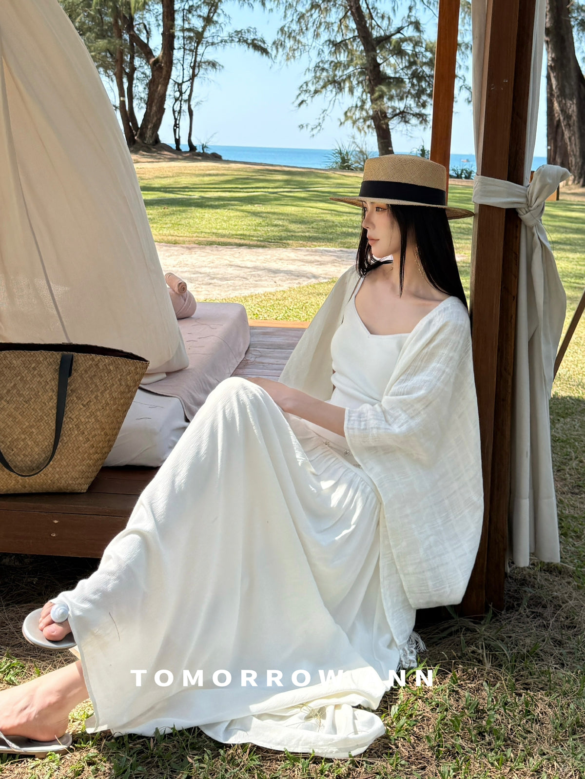 TOMORROW ANN Premium Linen Tassel Shawl - Versatile Lightweight Wrap for Women