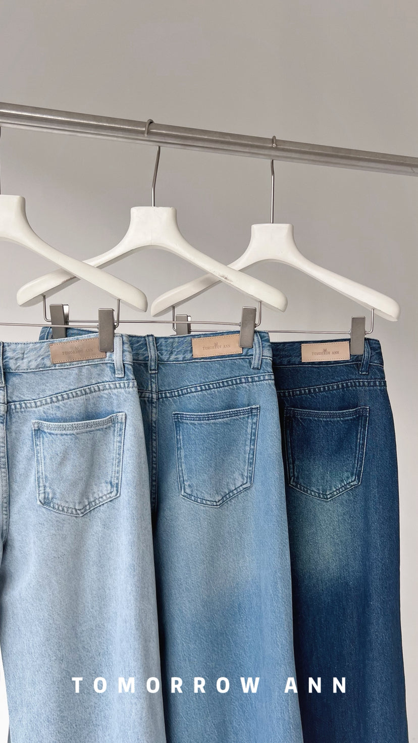TOMORROW ANN Spring 2026 High-Waist Loose Wide-Leg Casual Washed Jeans