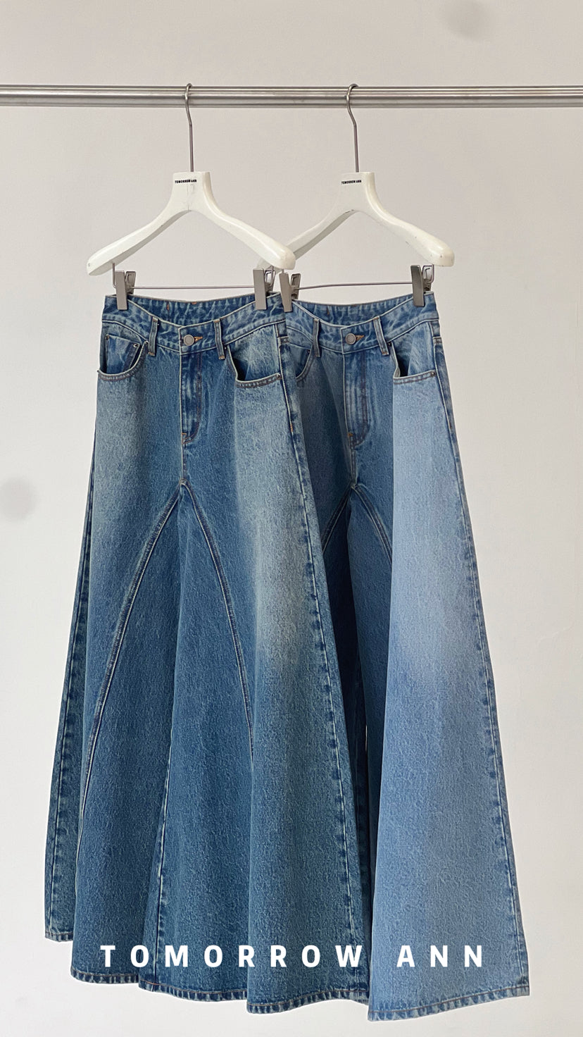 TOMORROW ANN Spring 2026 High-Waisted Deconstructed Wide-Leg Jeans