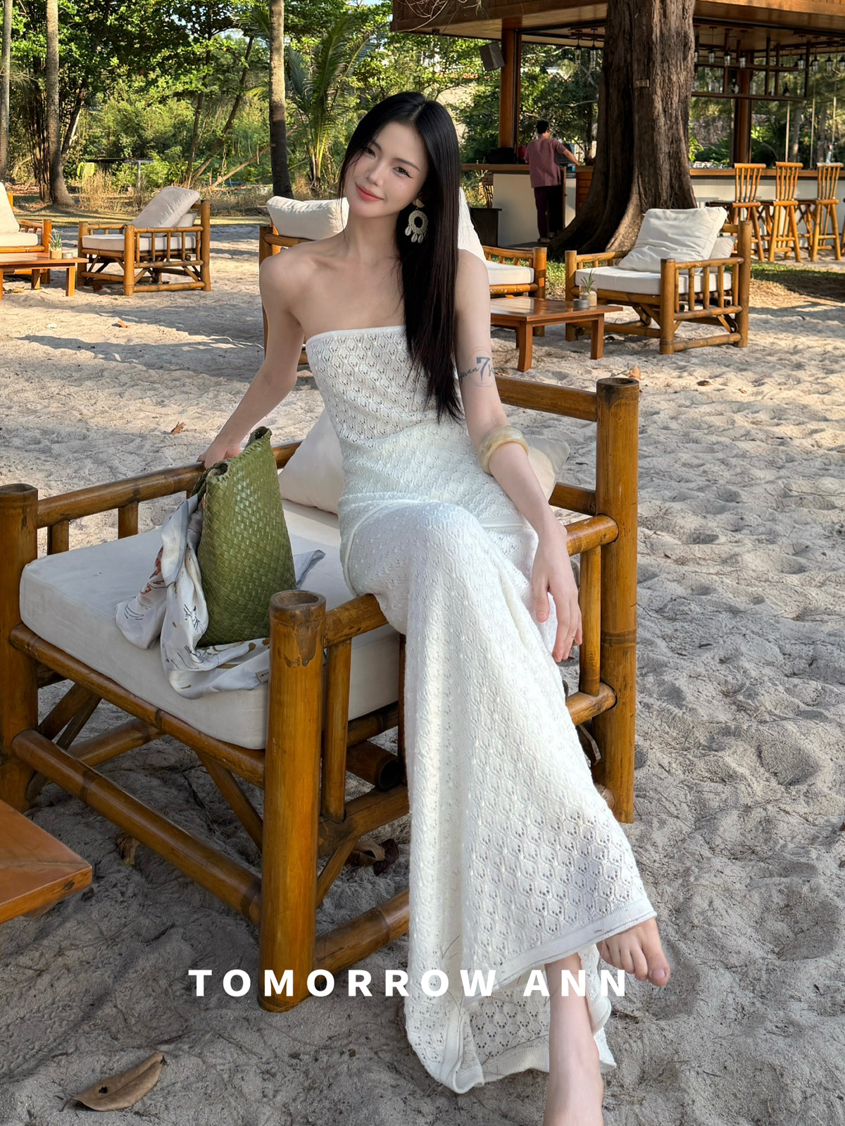 TOMORROW ANN Spring Collection Elegant Strapless Bandeau Slim-Fit Knit Vest