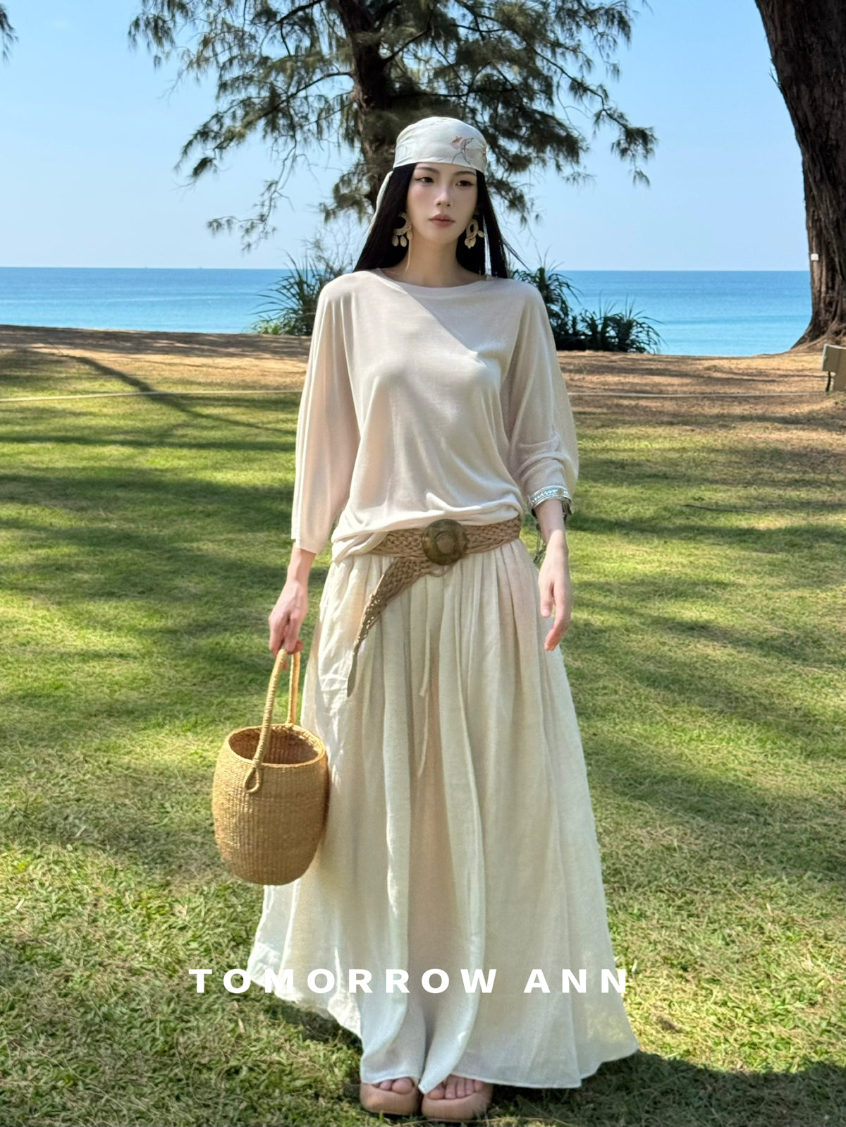 TOMORROW ANN Elegant High-Waist A-Line Maxi Skirt with Minimalist Drawstring – 2026 Spring Fashion