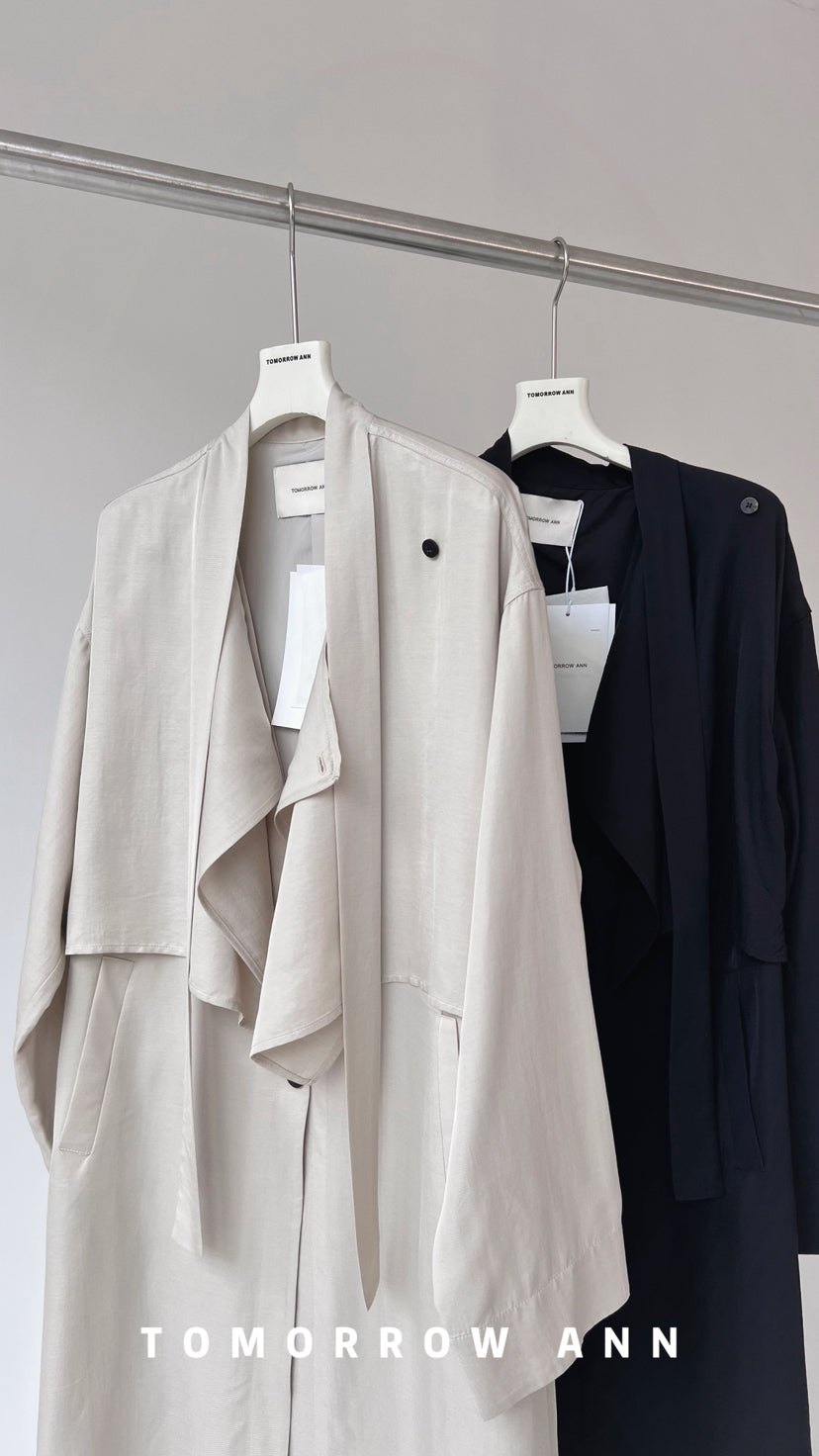 2026 Early Spring! 【TOMORROW ANN】 Minimalist Loose Drape Trench Coat (Contains 7.7% Sheep Wool) 12680# OZQ