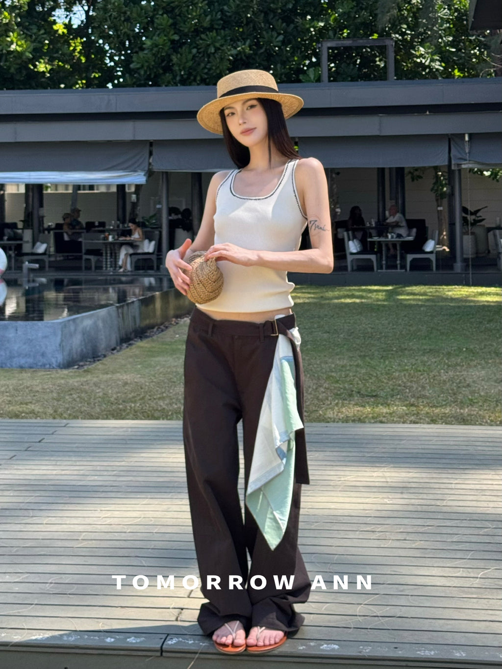 TOMORROW ANN Spring 2026 Elegant Straight-Leg Casual Pants with Belt - Slimming Loose Fit Trousers