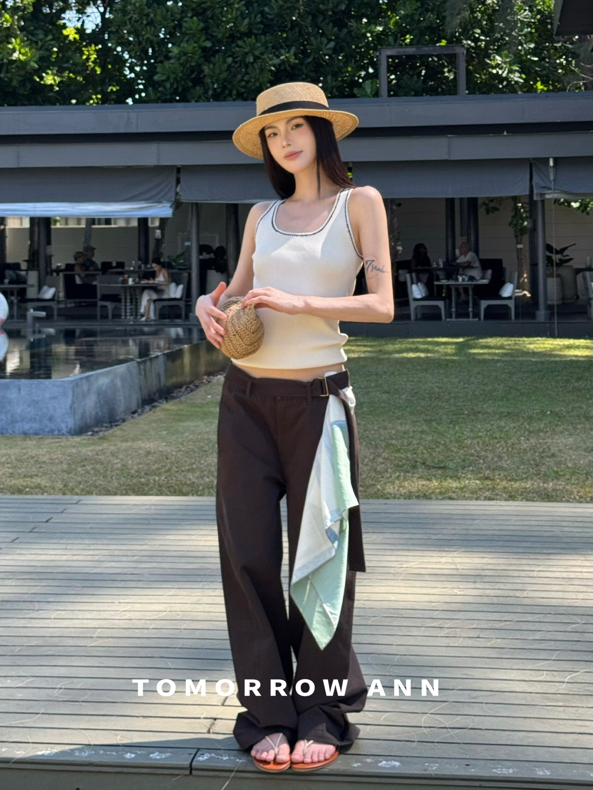 TOMORROW ANN Spring 2026 Elegant Straight-Leg Casual Pants with Belt - Slimming Loose Fit Trousers