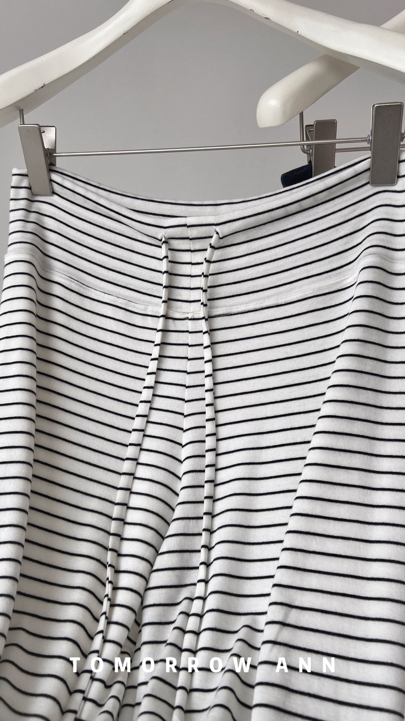 Tomorrow Ann Women's Premium Wool Blend Drawstring Slimming Casual Pants - High Waist Straight Leg Striped Trousers