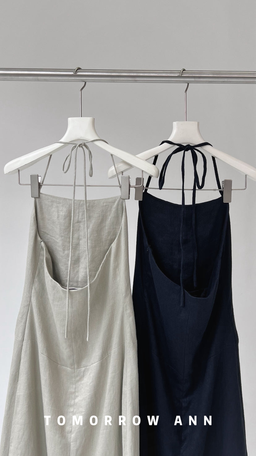 TOMORROW ANN Elegant Minimalist Halter Neck Slimming Maxi Dress - 2026 Early Spring Collection