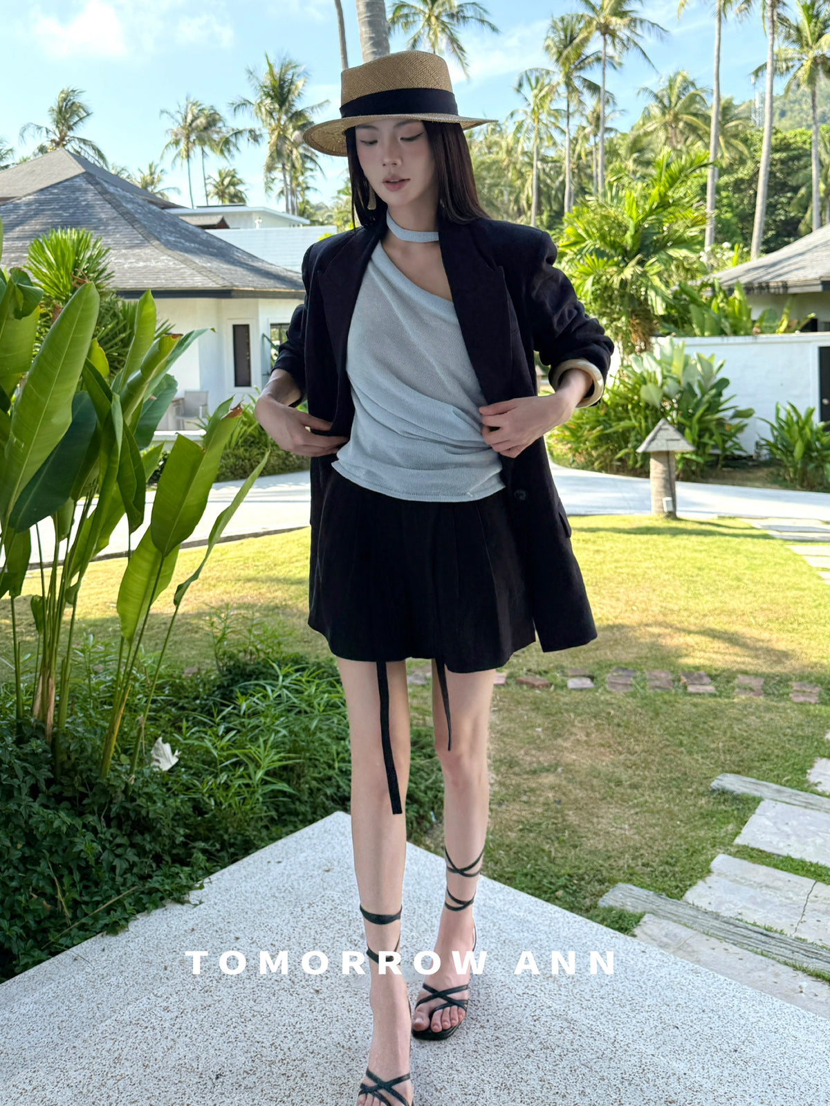 TOMORROW ANN Designer Linen Casual Shorts with Waist Rope - 2026 Early Spring Collection