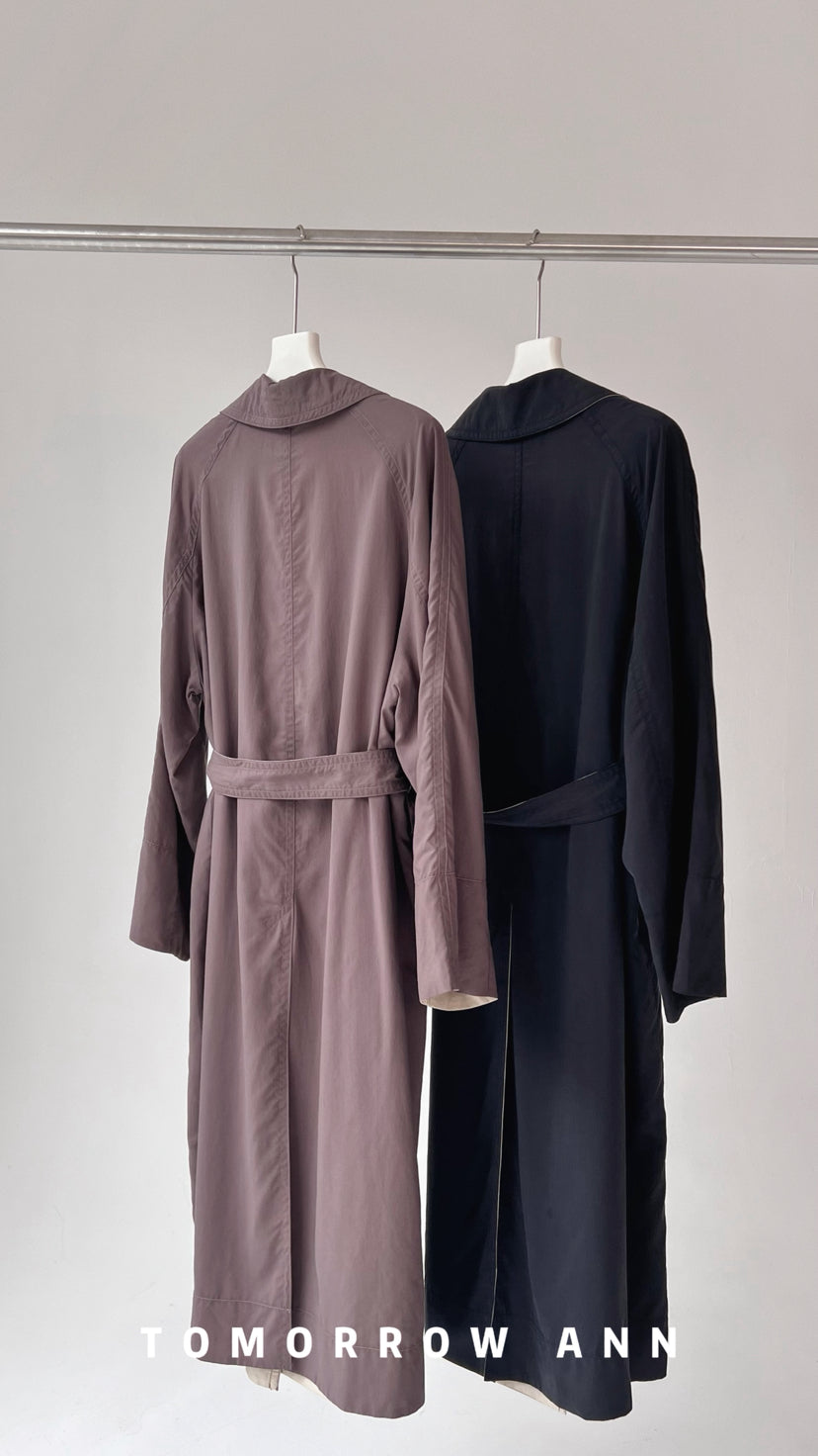 TOMORROW ANN 2026 Spring Collection! Elegant Relaxed Contrast Lapel Long Trench Coat with Belt