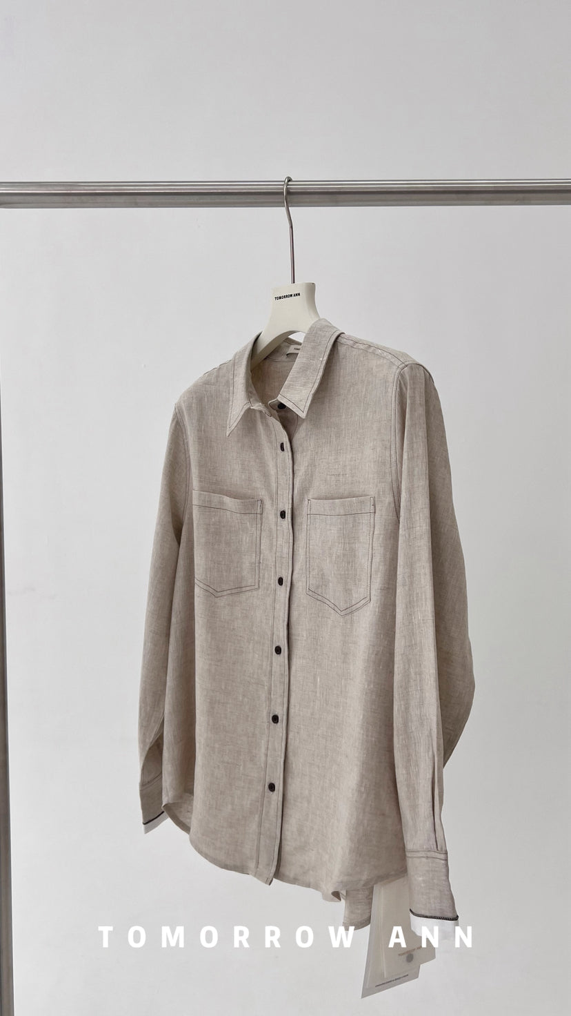 TOMORROW ANN Premium Linen Shirt - 2026 Spring Old Money Aesthetic Quiet Luxury Loose Blouse