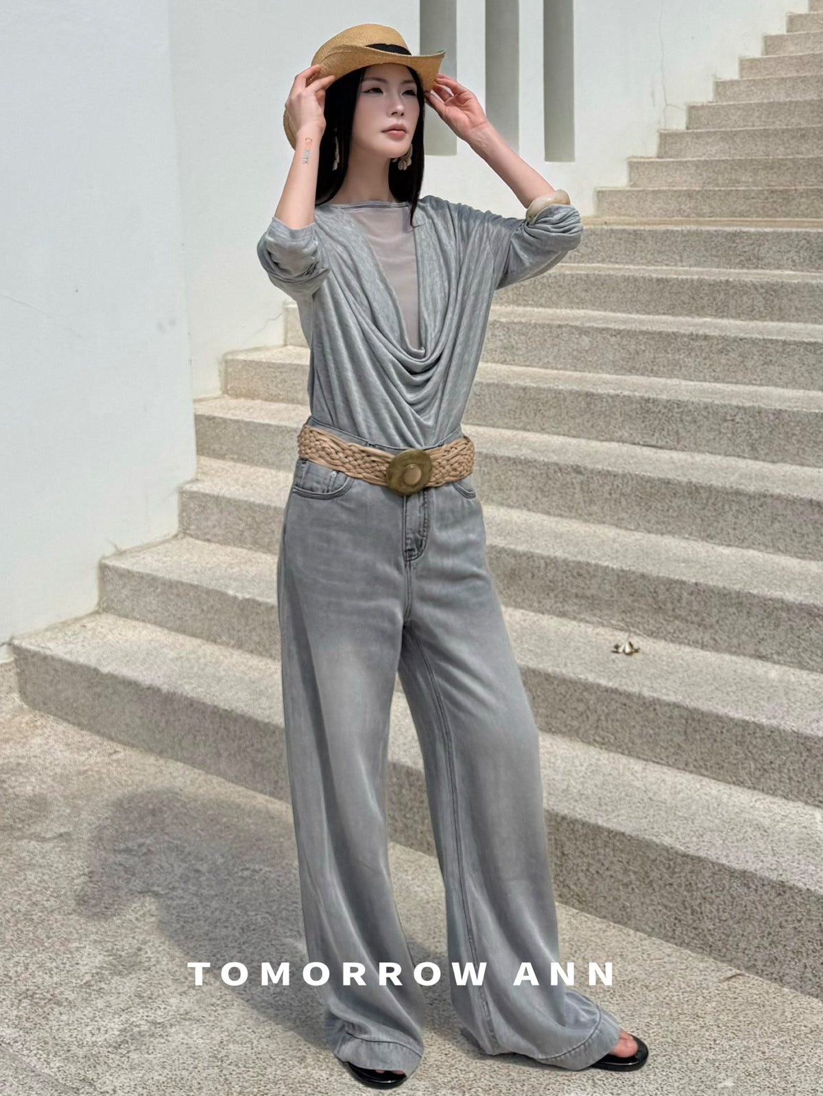 2026 Early Spring! 【TOMORROW ANN】 Elegant Ruched Slim-Fit Fashion Blouse 12626# OZQ