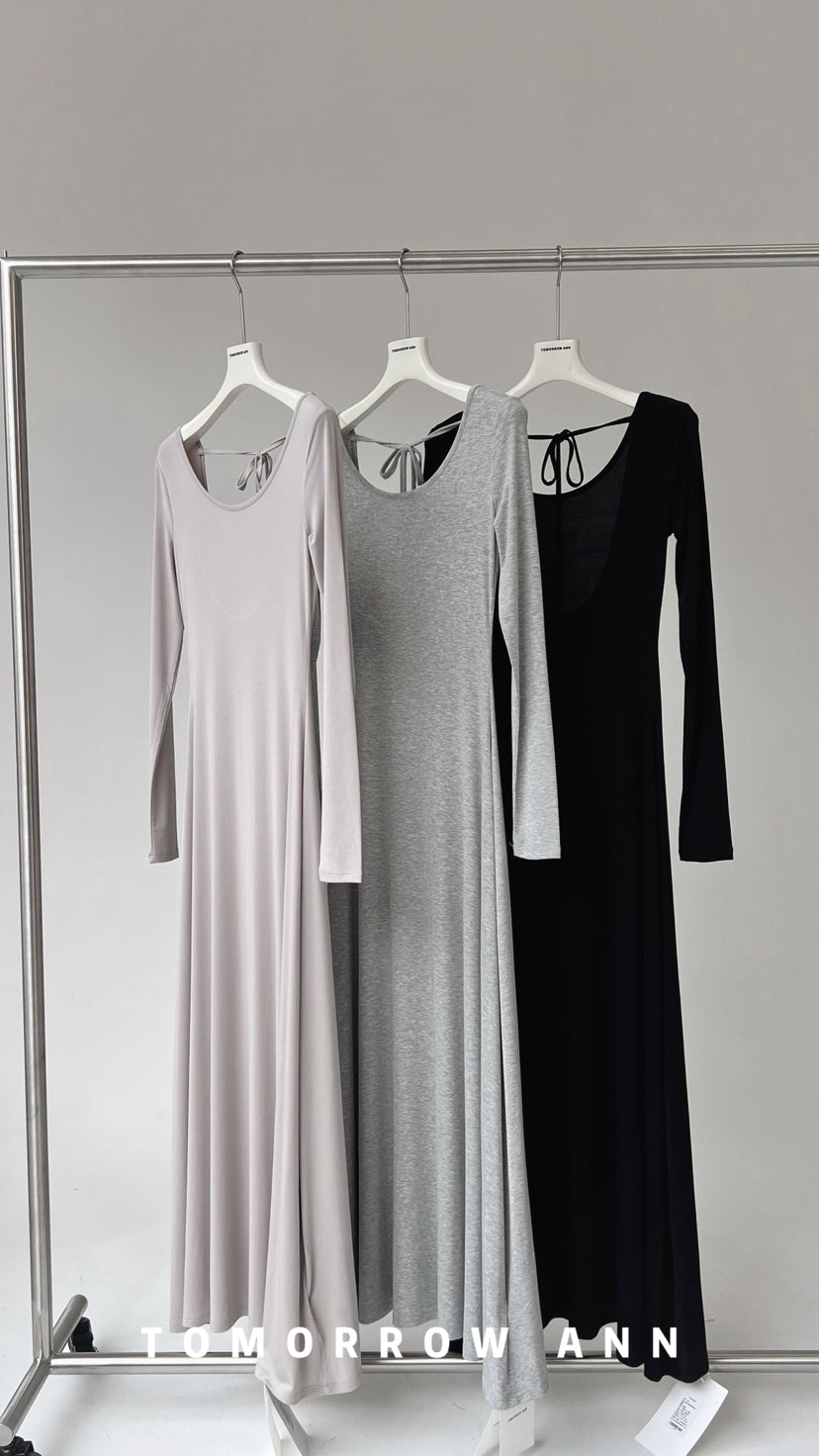 TOMORROW ANN Early Spring Minimalist Backless Lace-Up Casual Maxi Dress