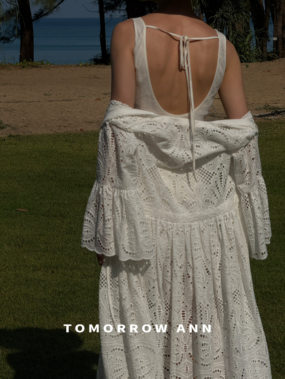 TOMORROW ANN Vintage Hollow-out Crochet V-Neck Maxi Dress - 2026 Early Spring Collection