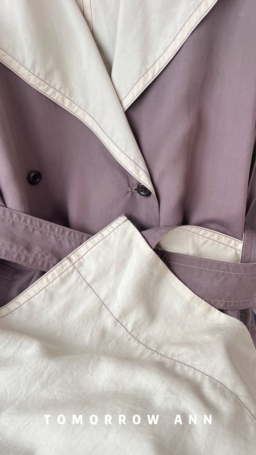TOMORROW ANN 2026 Spring Collection! Elegant Relaxed Contrast Lapel Long Trench Coat with Belt