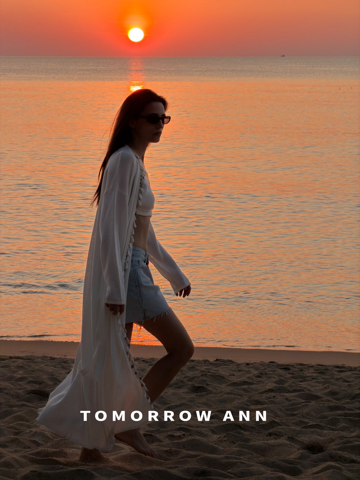 TOMORROW ANN Early Spring Washi Yarn Shell Resort Style Long Knit Cardigan with Waist Rope