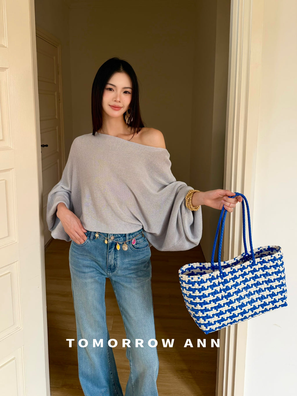 TOMORROW ANN Spring 2026 Minimalist Slim Bootcut Washed Denim Jeans