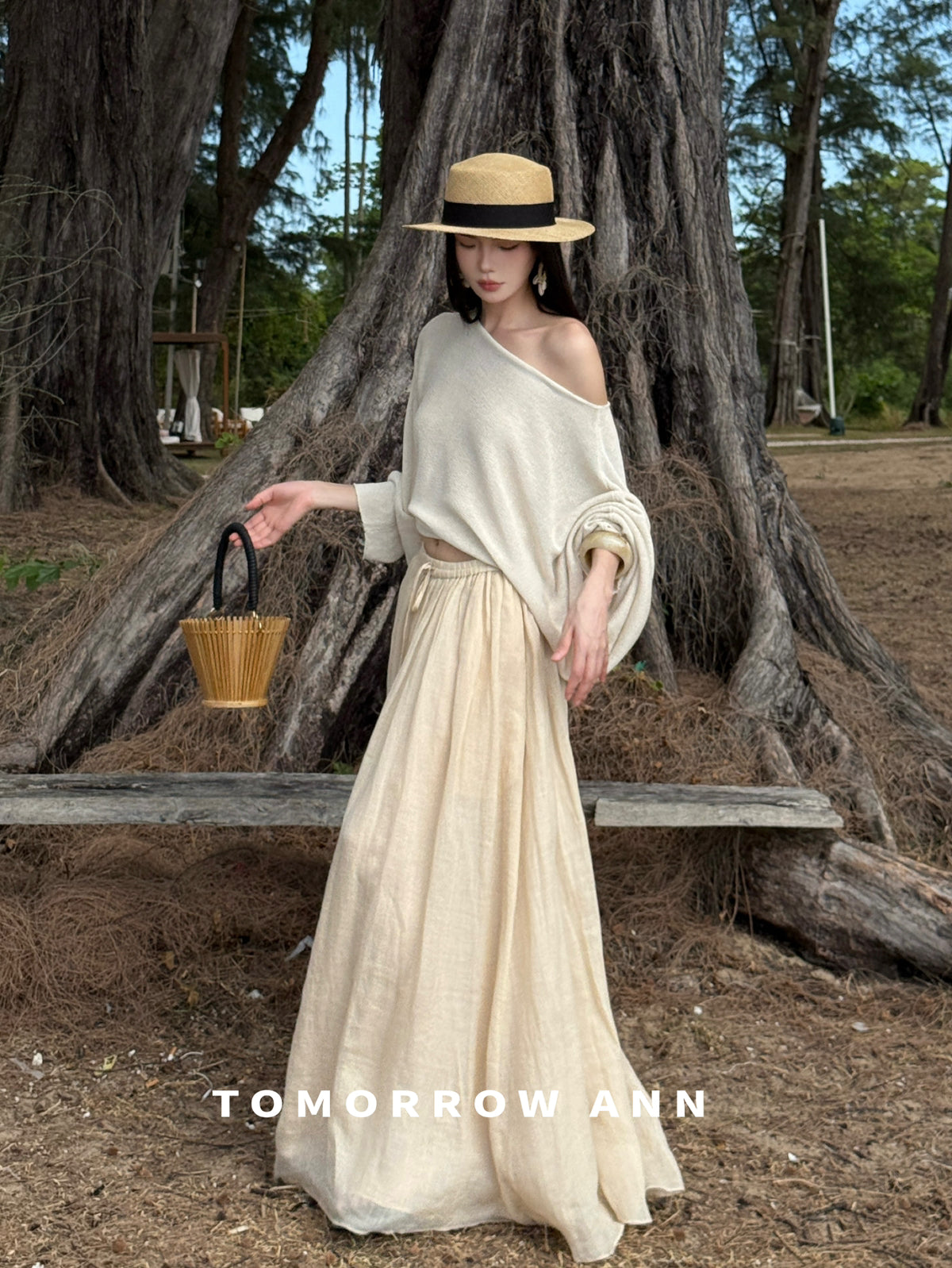 TOMORROW ANN Early Spring Elegant One-Shoulder Slimming Fine-Knit Sweater