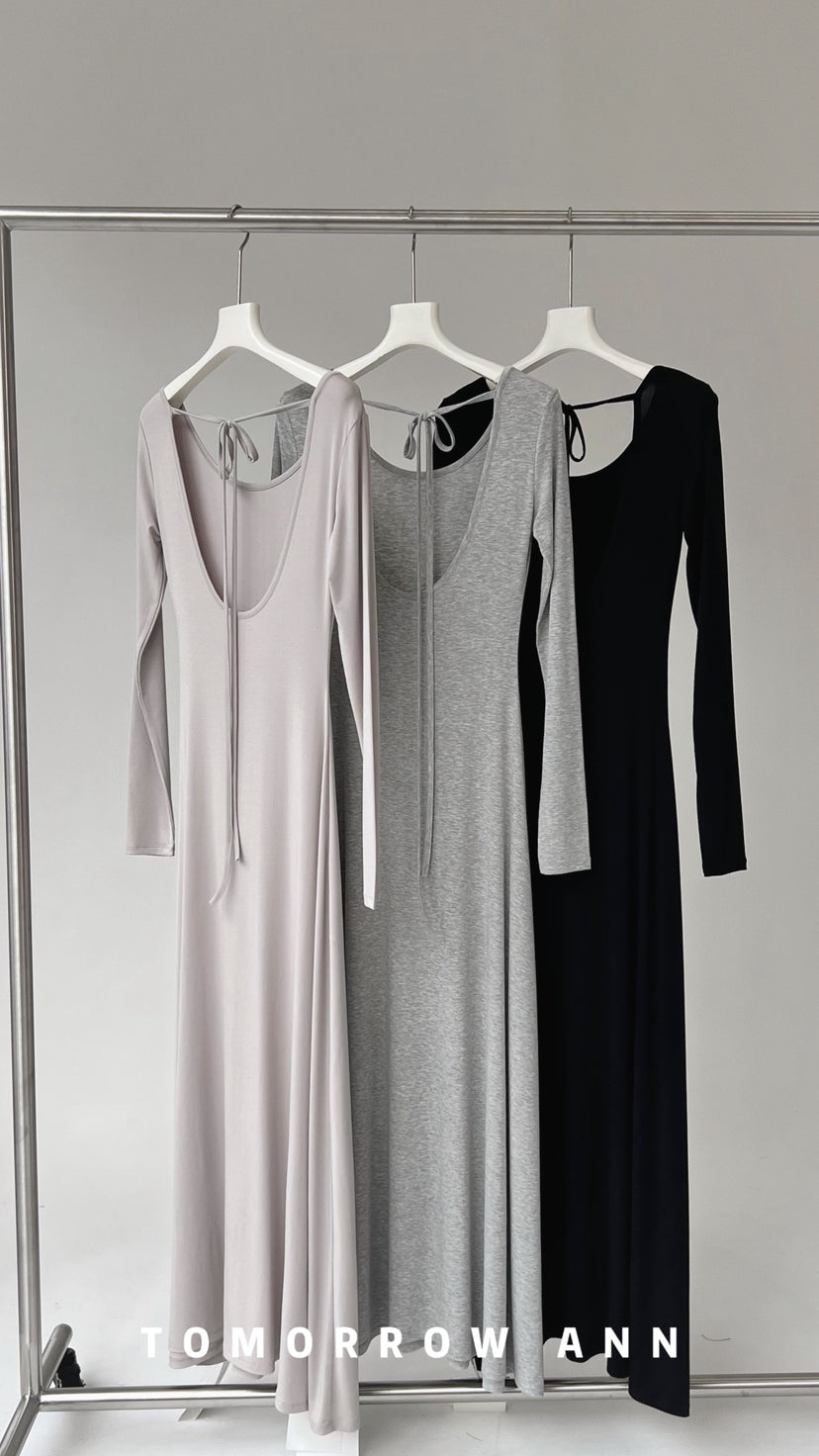 TOMORROW ANN Early Spring Minimalist Backless Lace-Up Casual Maxi Dress