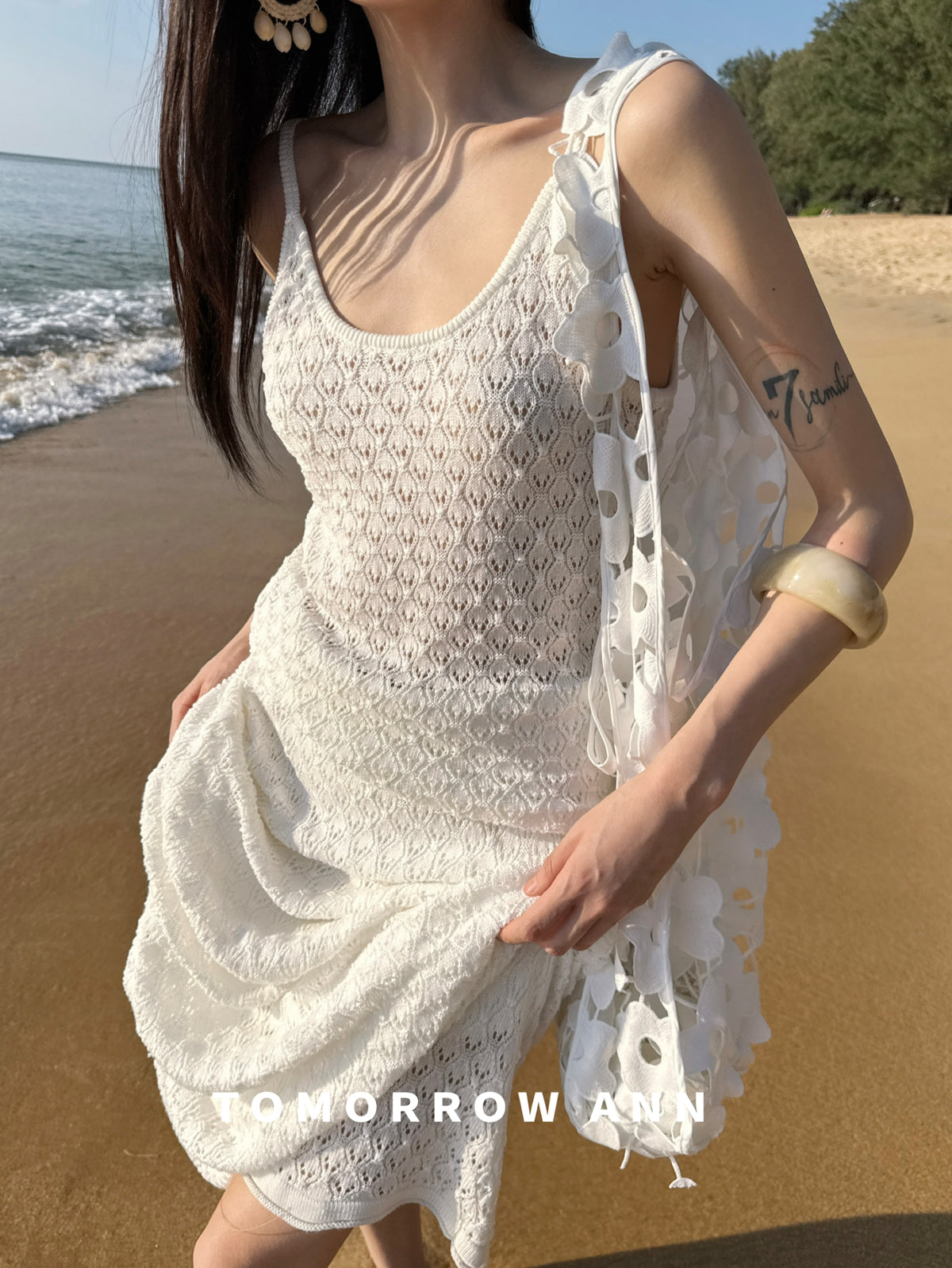 TOMORROW ANN Women's Spring 2026 Elegant Solid Hollow-Out Knit Camisole Top
