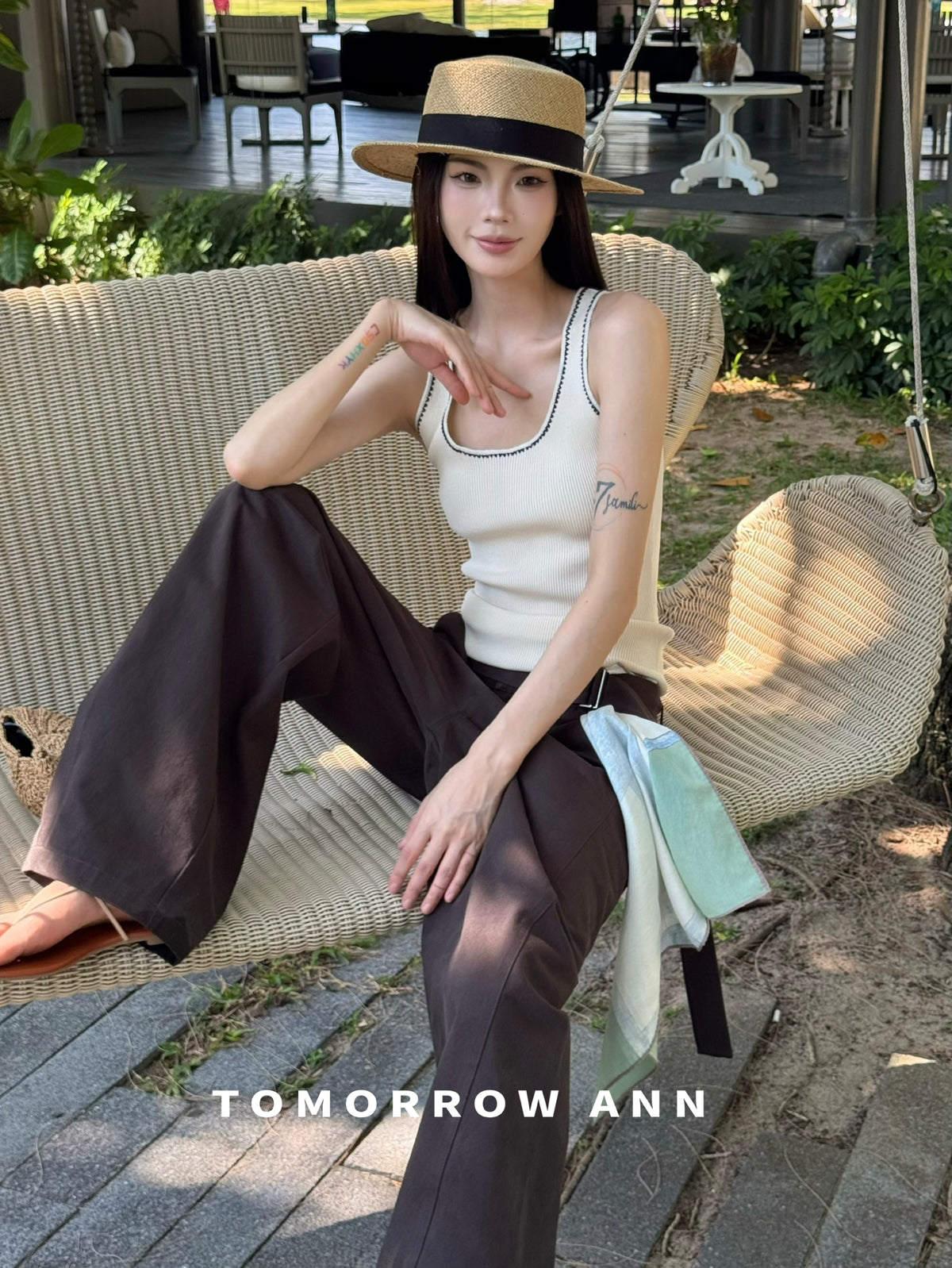2026 Early Spring! [TOMORROW ANN] Minimalist Contrast Topstitch Slim Vest 12800# OZQ
