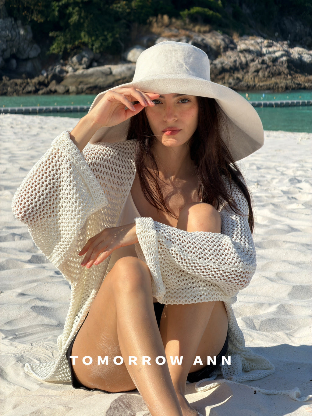 Tomorrow Ann Elegant Hollow-Out Minimalist Knit Cardigan with Waist Belt