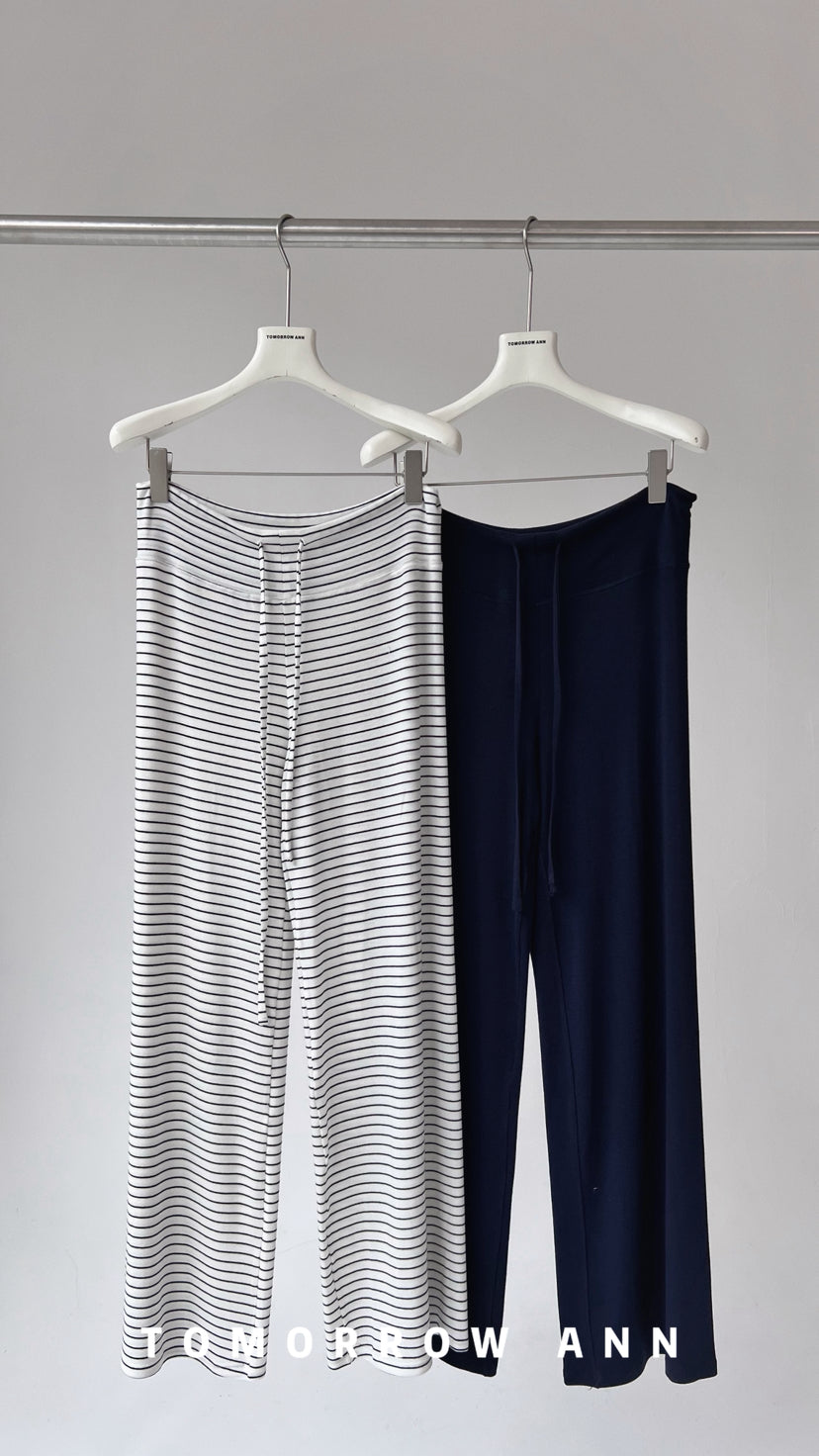 Tomorrow Ann Women's Premium Wool Blend Drawstring Slimming Casual Pants - High Waist Straight Leg Striped Trousers