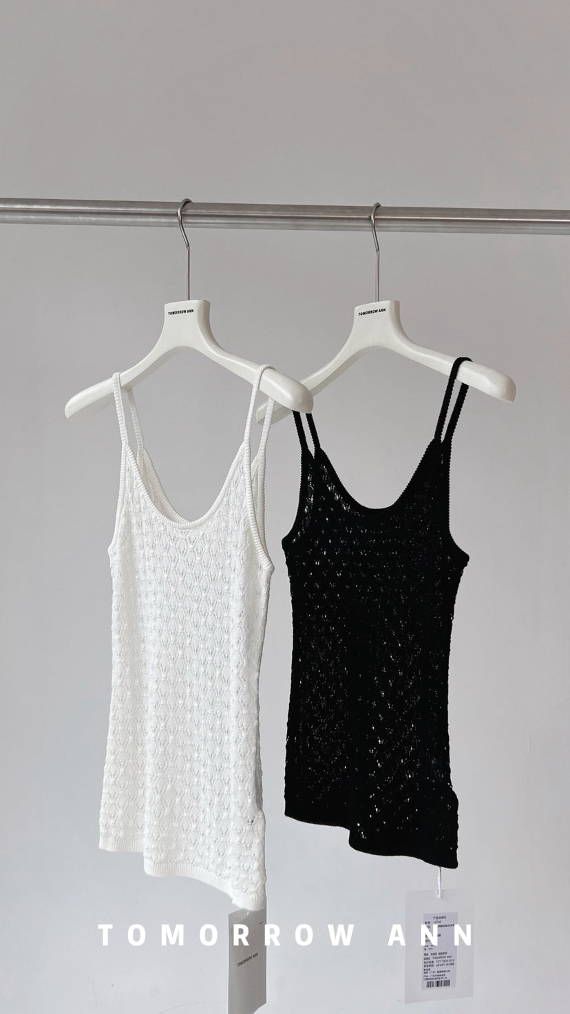 TOMORROW ANN Women's Spring 2026 Elegant Solid Hollow-Out Knit Camisole Top