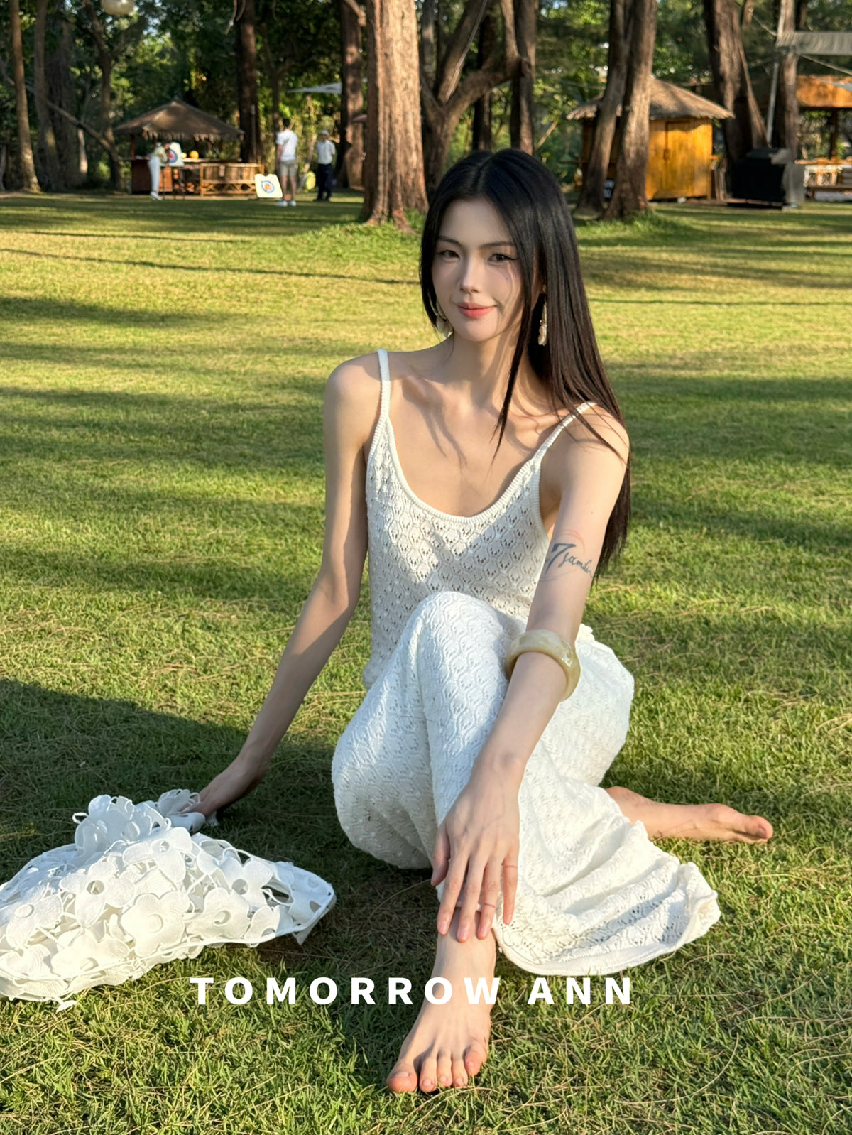 TOMORROW ANN Women's Spring 2026 Elegant Solid Hollow-Out Knit Camisole Top