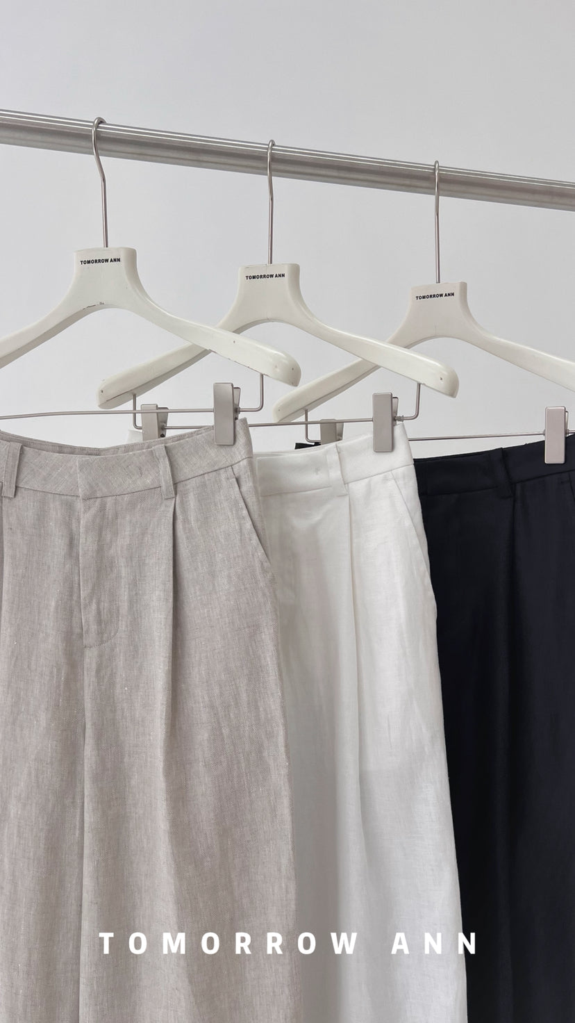 Early Spring 2026! 【TOMORROW ANN】Elegant Linen Commuter Fashion Wide-Leg Trousers 12628# OZQ