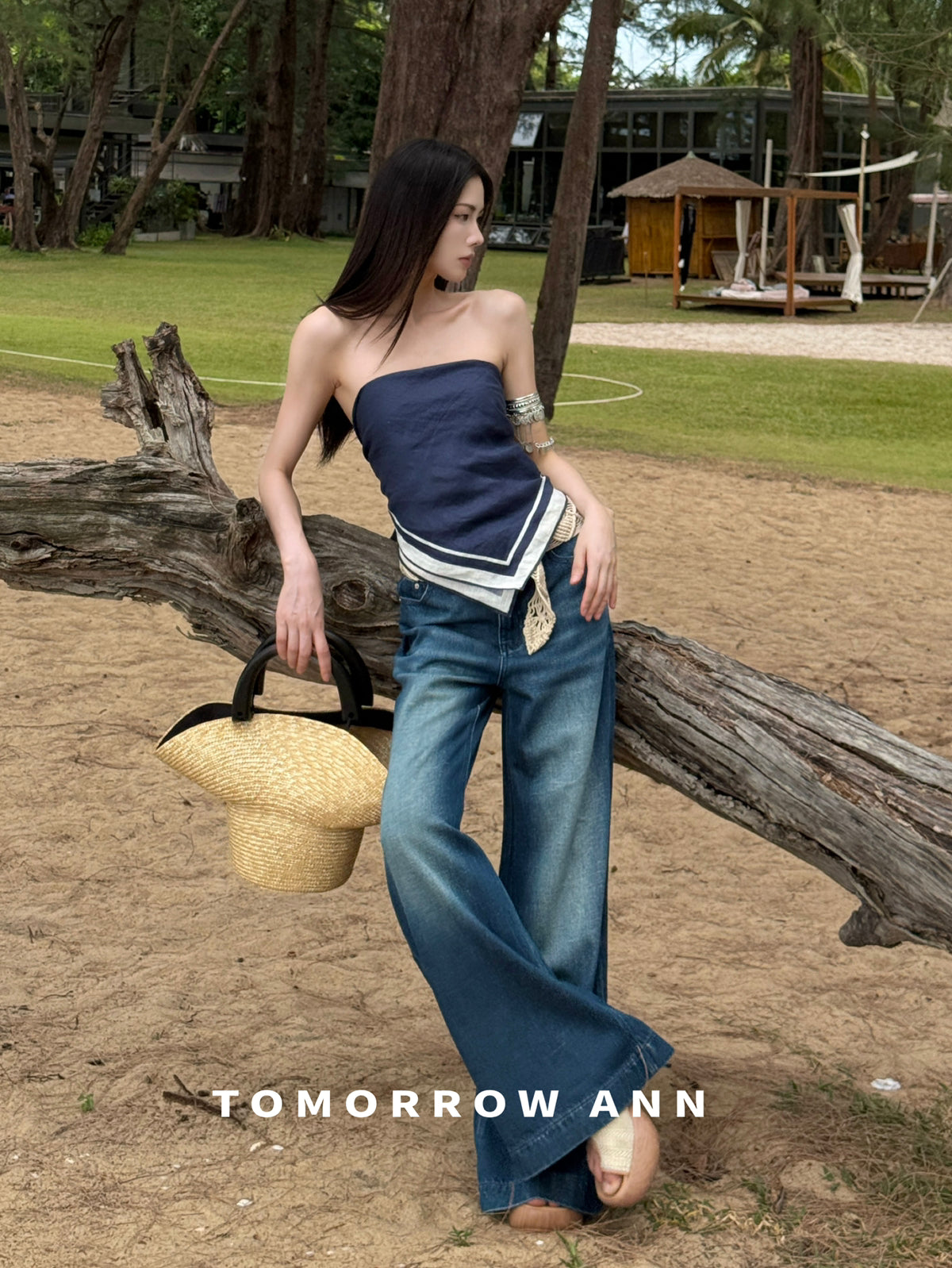 TOMORROW ANN Spring 2026 High-Waist Loose Wide-Leg Casual Washed Jeans