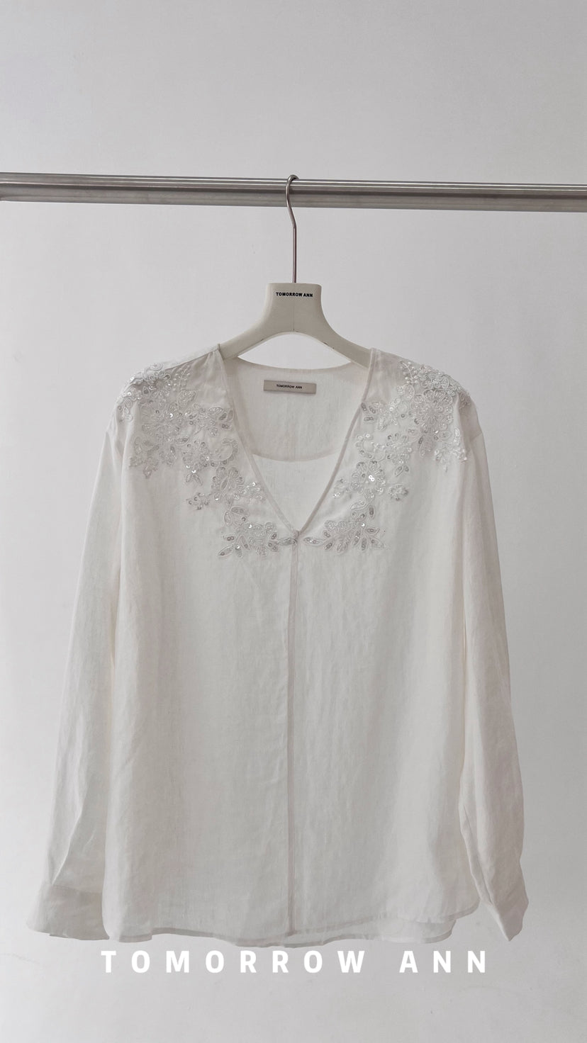 2026 Early Spring! [TOMORROW ANN] French Temperament Embroidery Sequin Fashion Blouse 12838# OZQ