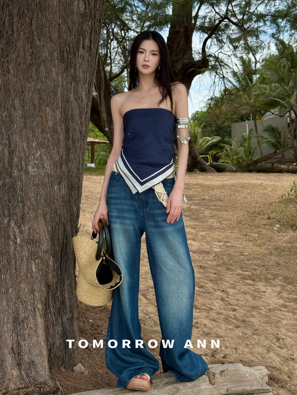 TOMORROW ANN Spring 2026 High-Waist Loose Wide-Leg Casual Washed Jeans