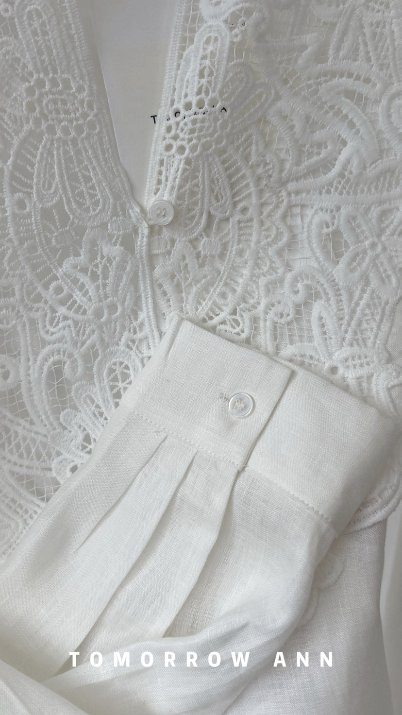 TOMORROW ANN Elegant Embroidered Hollow-Out Loose Blouse - 2026 Early Spring Collection