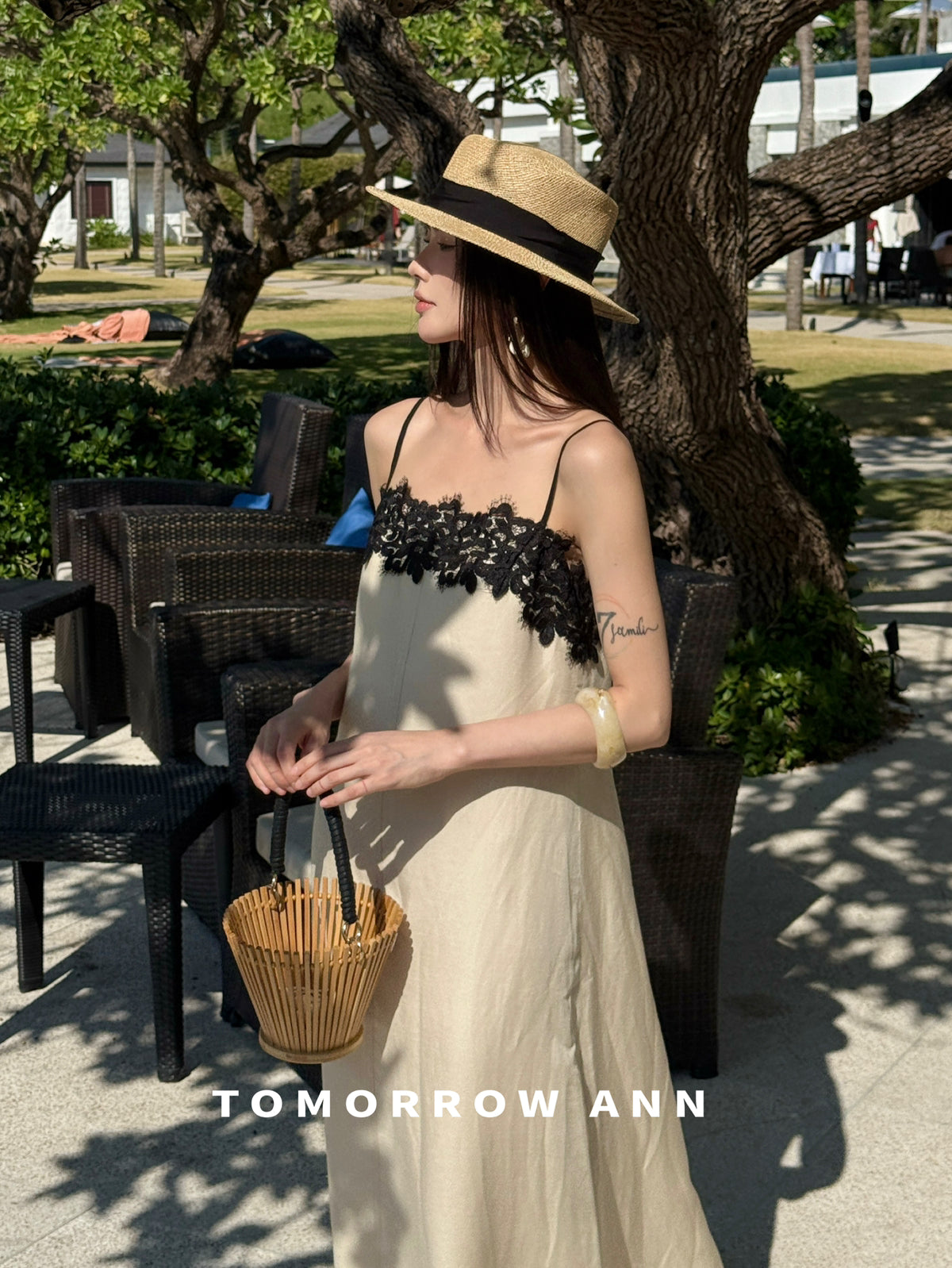 Elegant Lace Patchwork Camisole Maxi Dress - Spring Chic Designer Slip Dress for Dates
