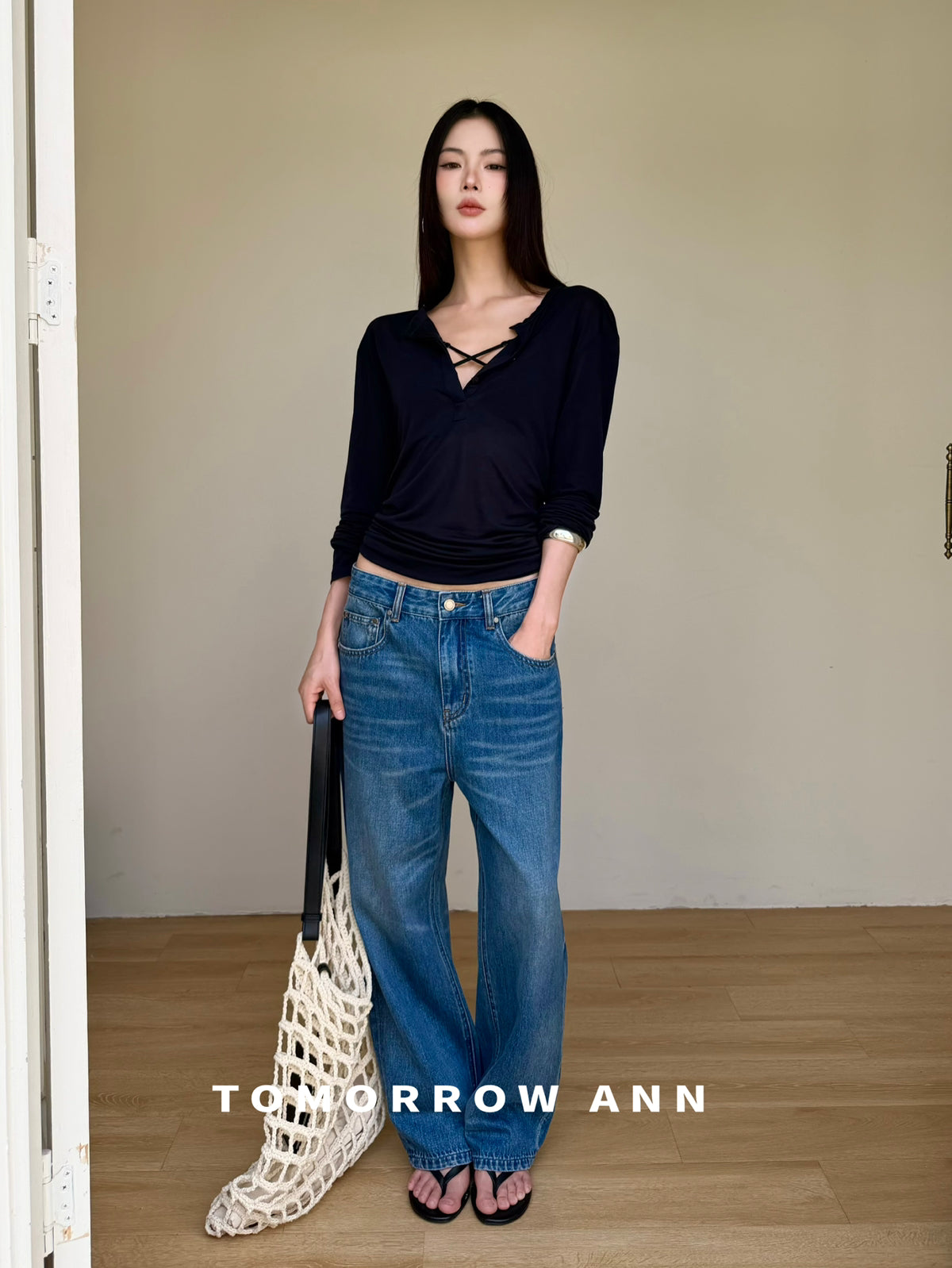 TOMORROW ANN 2026 Early Spring Retro Heavy Washed Slimming Straight Leg Cropped Jeans